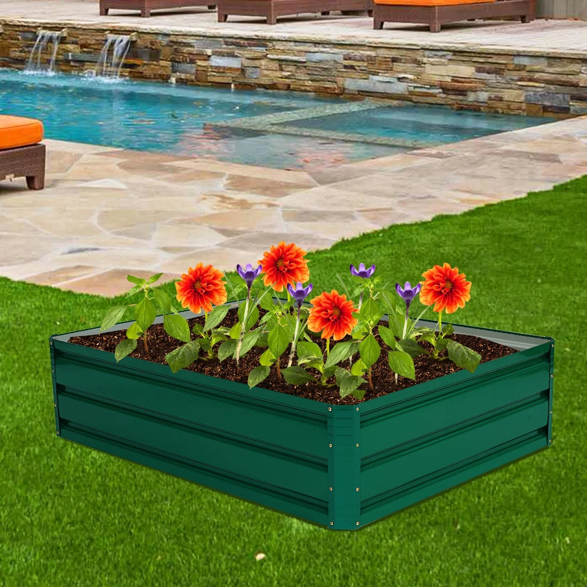 47"X35.5" Patio Raised Garden Bed Vegetable Flower Plant Dark Green New