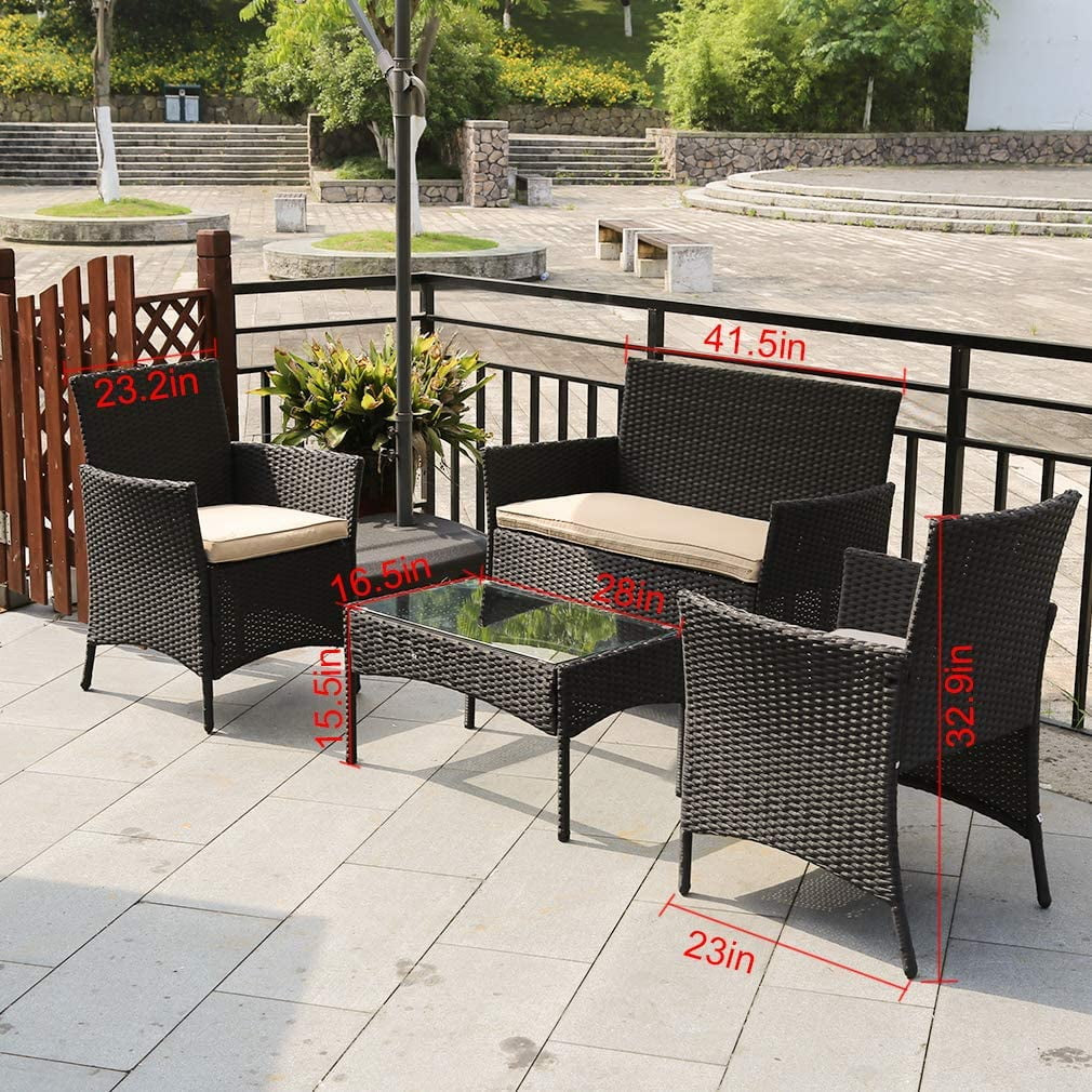 Patio Furniture Set 4 Pieces Outdoor Rattan Chair Wicker Sofa Garden Pool/Backyard