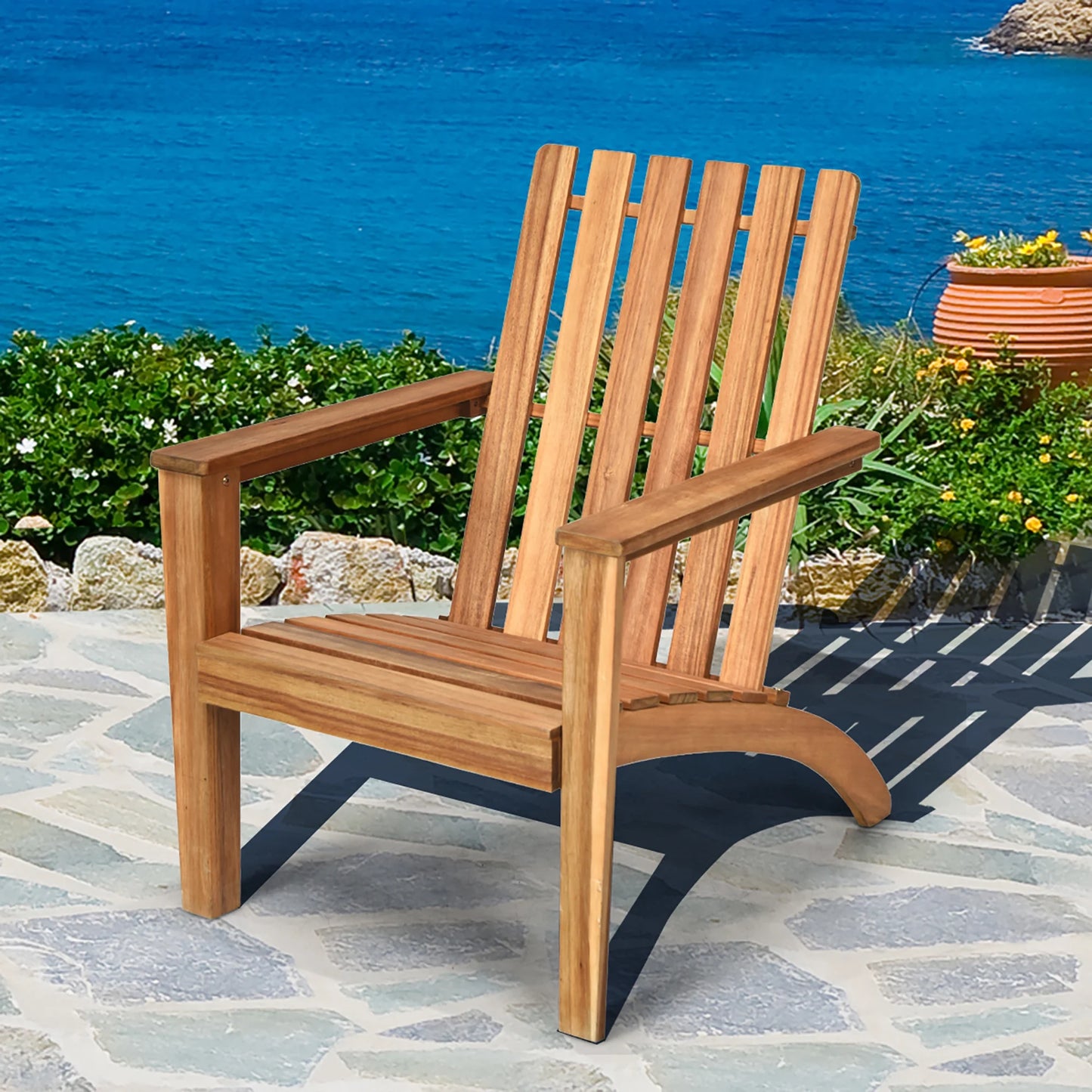 Patio Acacia Wood Adirondack Chair Lounge Armchair Sturdy Outdoor Garden Yard