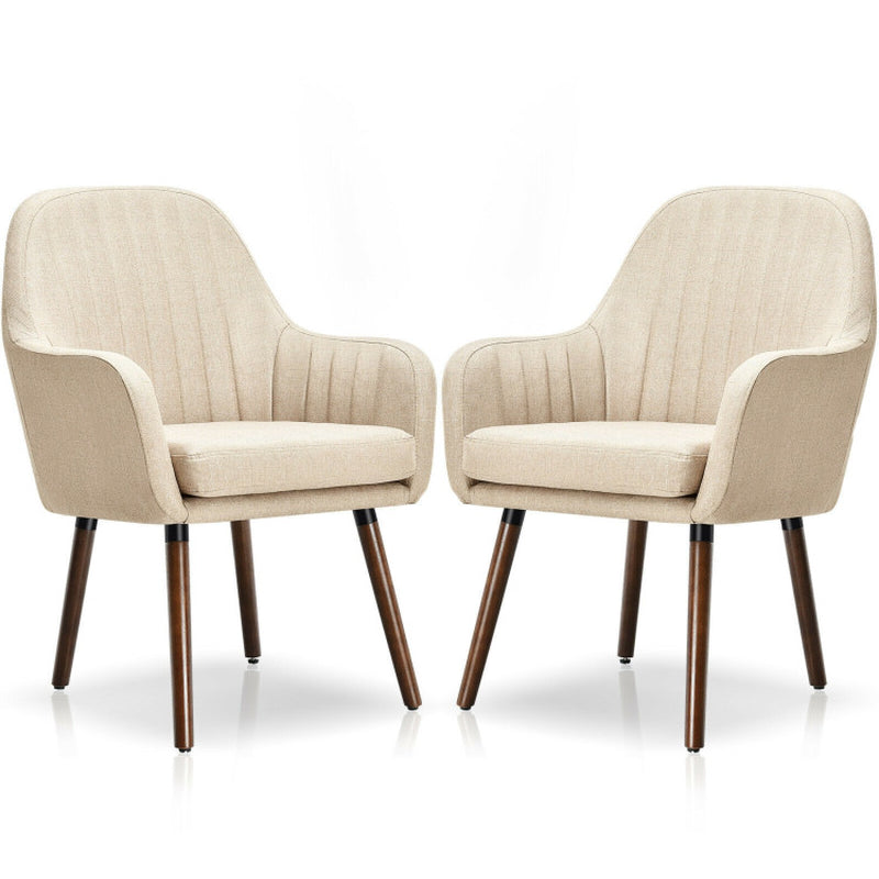 Set of 2 Fabric Upholstered Accent Chairs with Wooden Legs