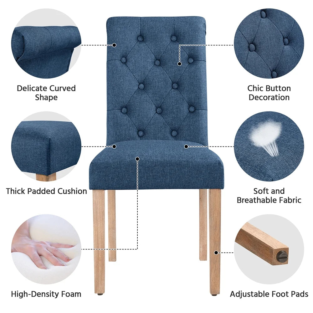 2Pcs Upholstered Parson Dining Chair High Back, Blue