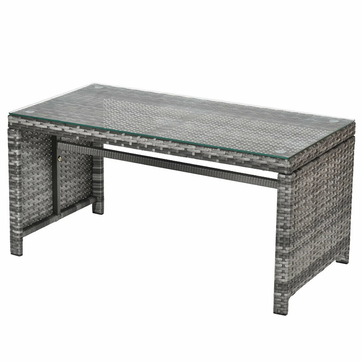 4PCS Rattan Patio Furniture Set Garden Sofa Cushioned Seat Mix Gray Wicker