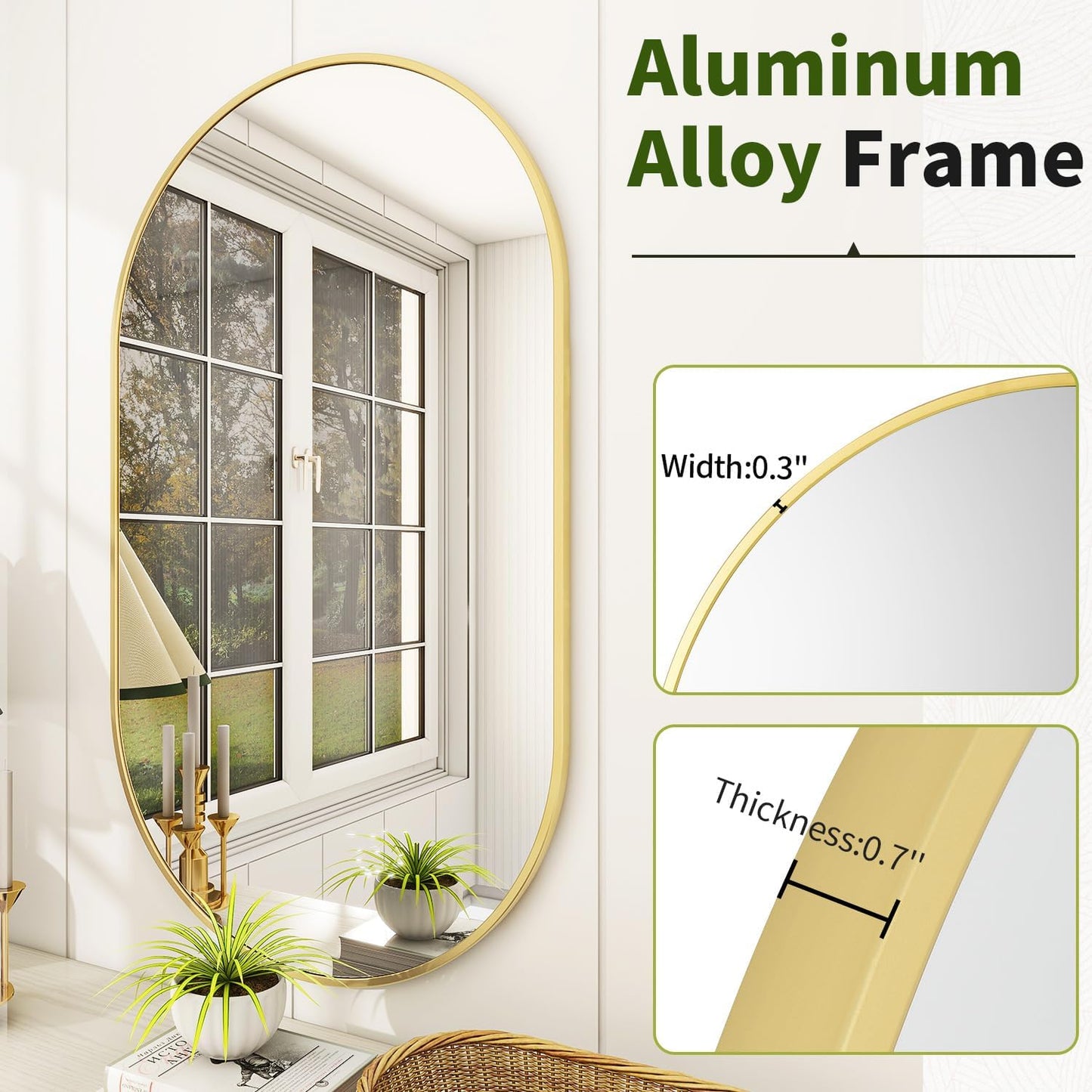 Wall Mounted Mirror, 17"X30" Oval Bathroom Mirror with Metal Frame, Vertical & Horizontal Hang, Ideal for Bedroom, Entryway, Living Room, Gold