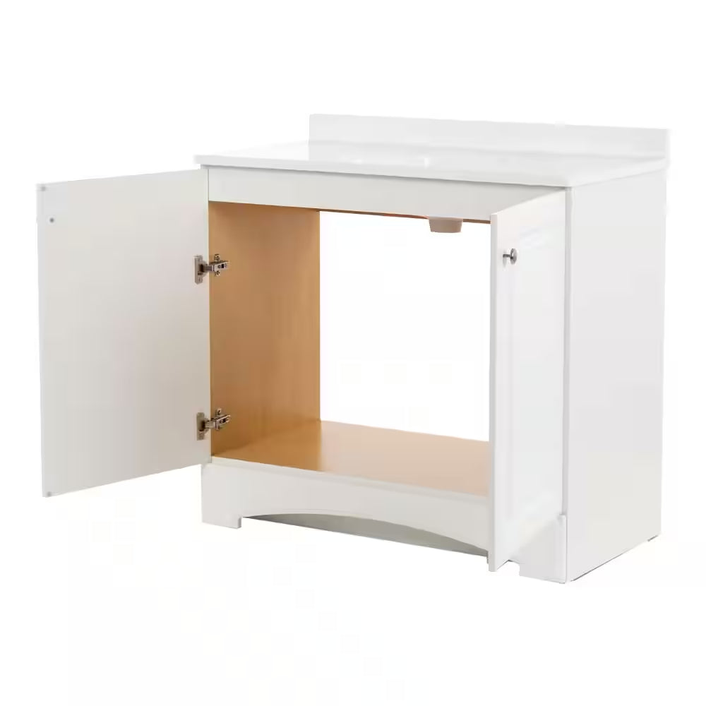 37 In. Single Sink White Bath Vanity with Cultured Marble Top (Assembled)
