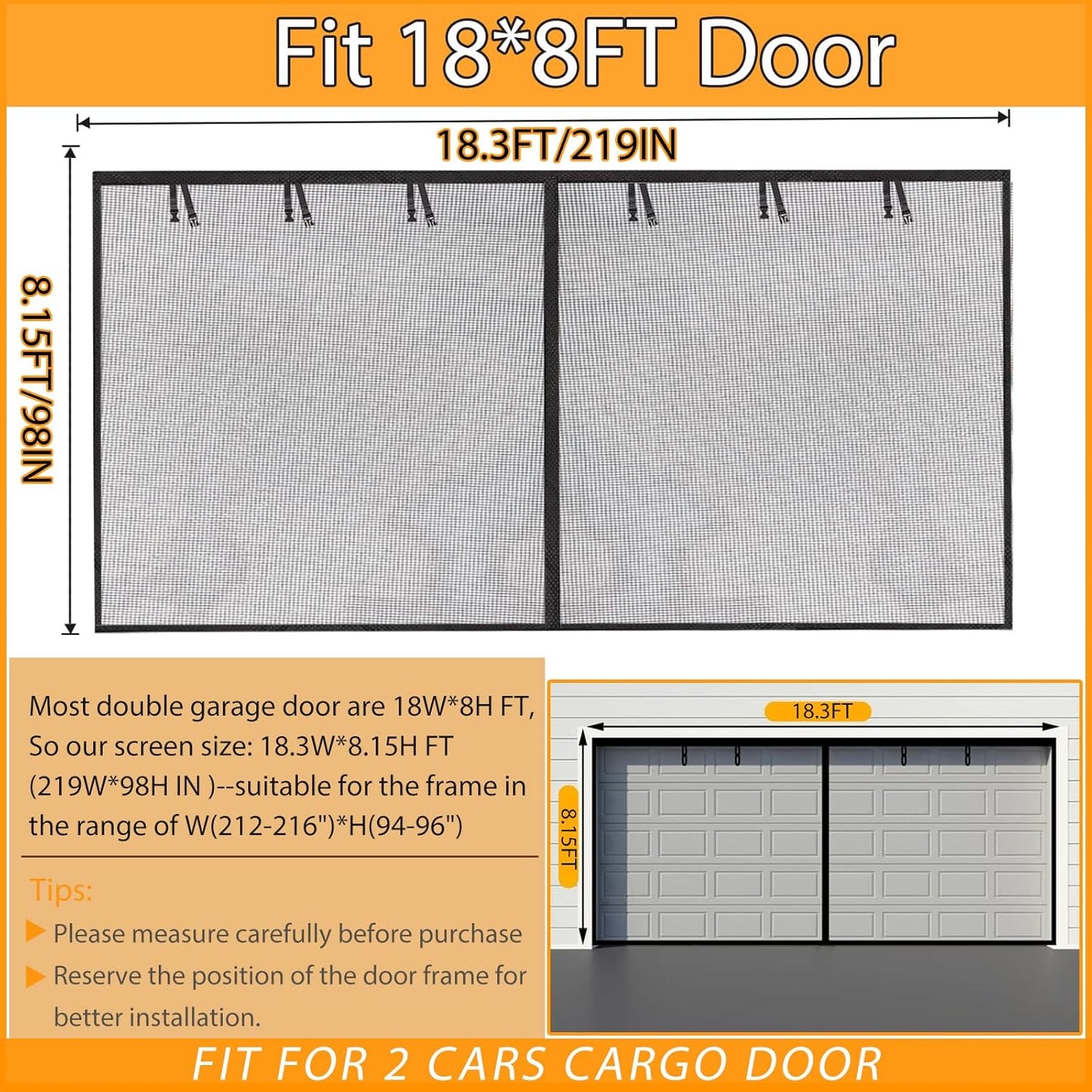 Garage Screen Doors for 2 Car Garage-18X8Ft Fiberglass 3000G/6.7Lb Durable Heavy