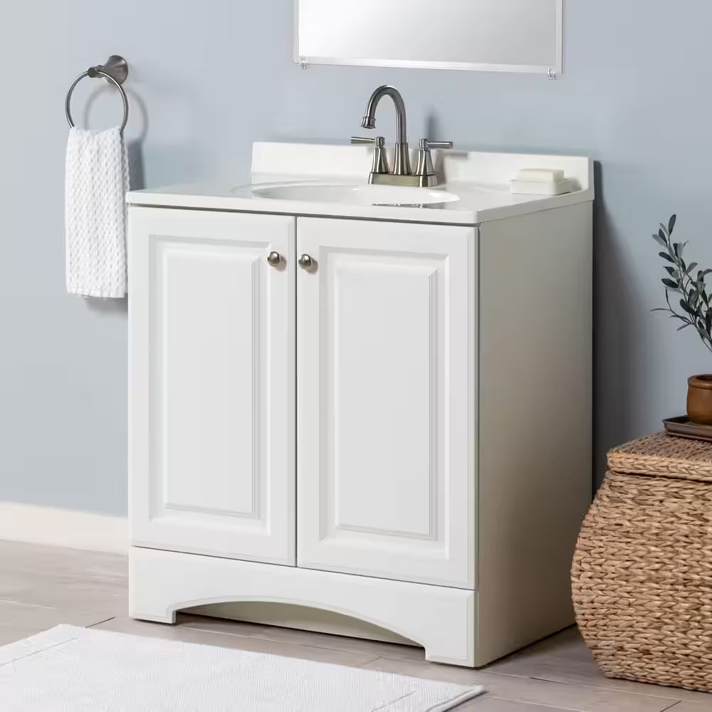 31 In. Single Sink White Bath Vanity with White Cultured Marble Top (Assembled)