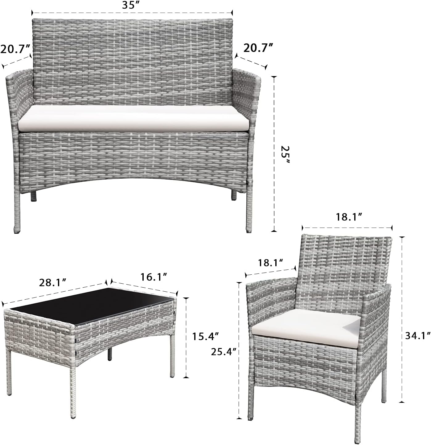 4 Pieces Outdoor Patio Furniture Sets Rattan Chair Wicker Set,Outdoor Indoor Use Backyard Porch Garden Poolside Balcony Furniture (Grey and Beige)