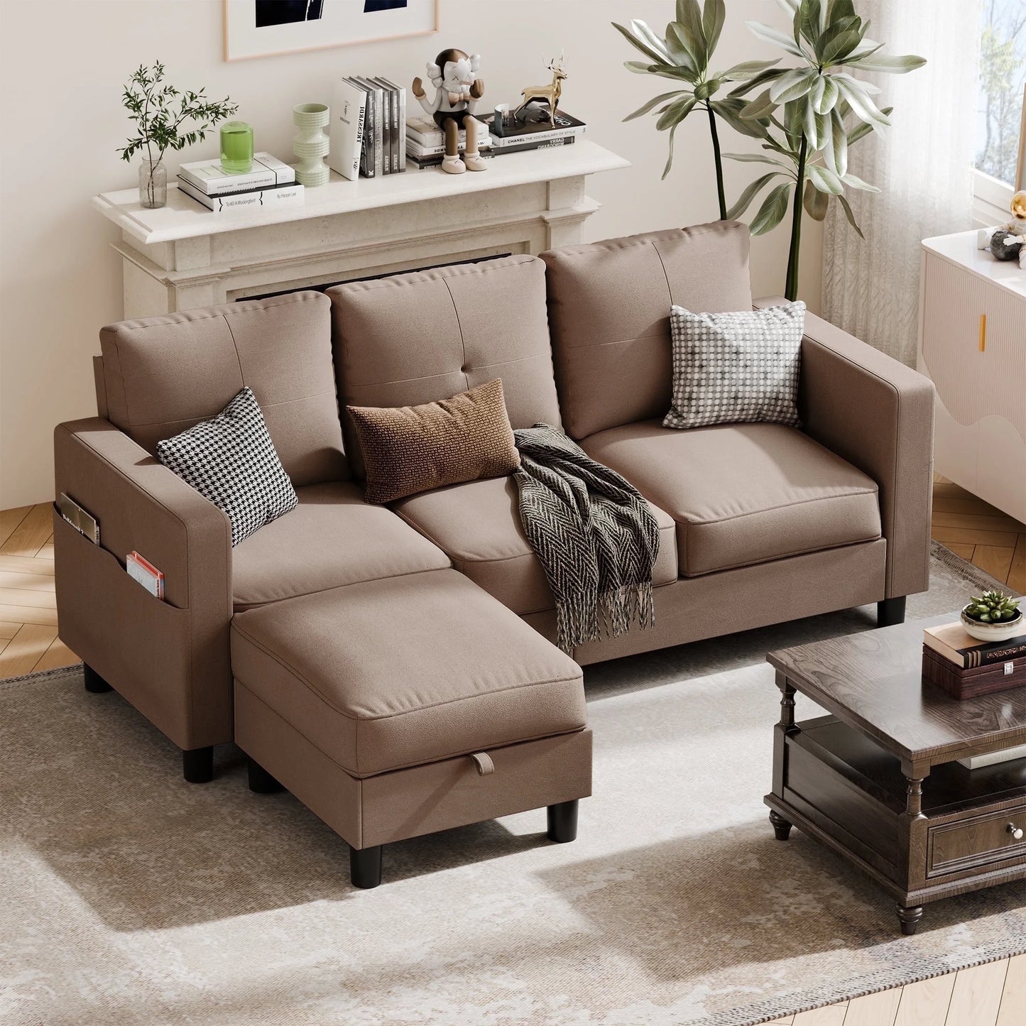 78" Convertible Sectional Sofa Couch L Shaped Couch Sofa for Living Room,Small 3 Seater Sofa Couch with Storage Ottoman and Side Pockets(Light Gray)