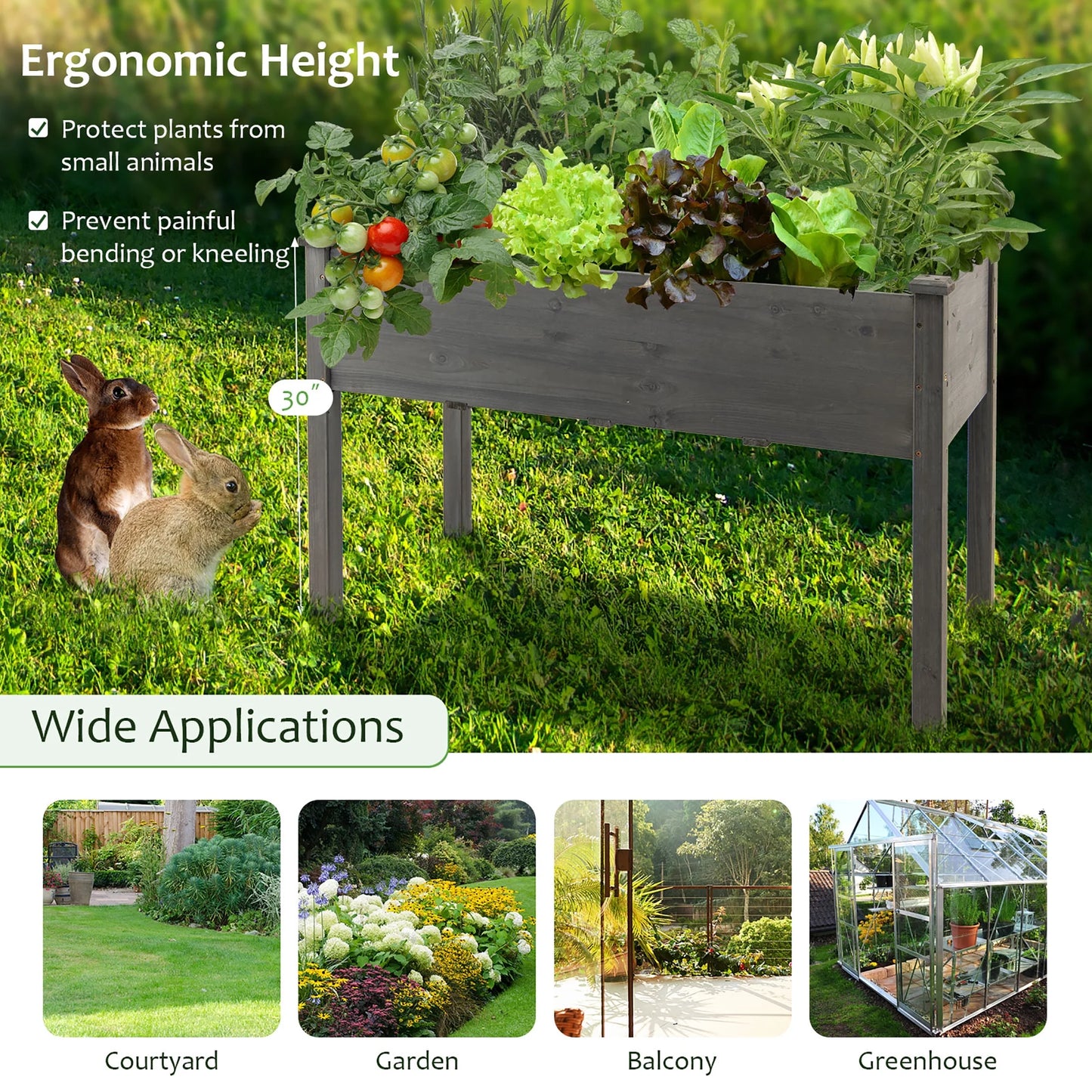 Wooden Raised Vegetable Garden Bed Elevated Grow Vegetable Planter Grey