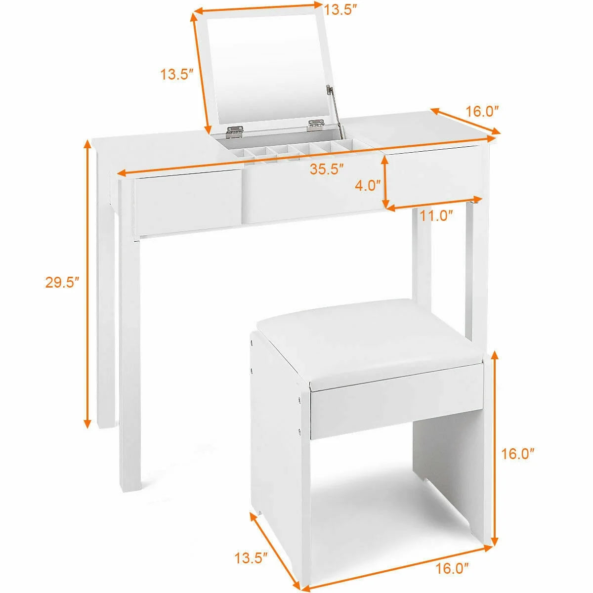 White Vanity Dressing Table Furniture Stool Storage Box