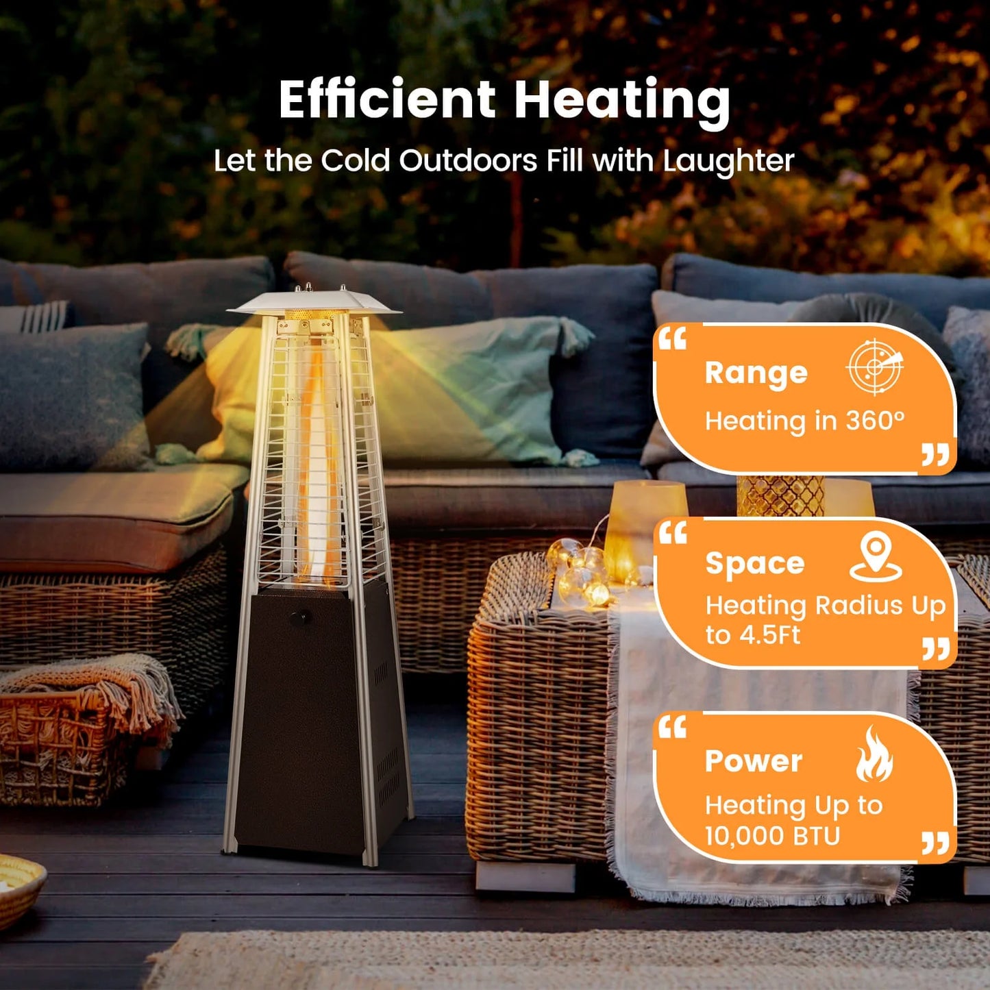 35'' Portable Tabletop Pyramid Patio Heater Steel Propane Gas 10000 BTU