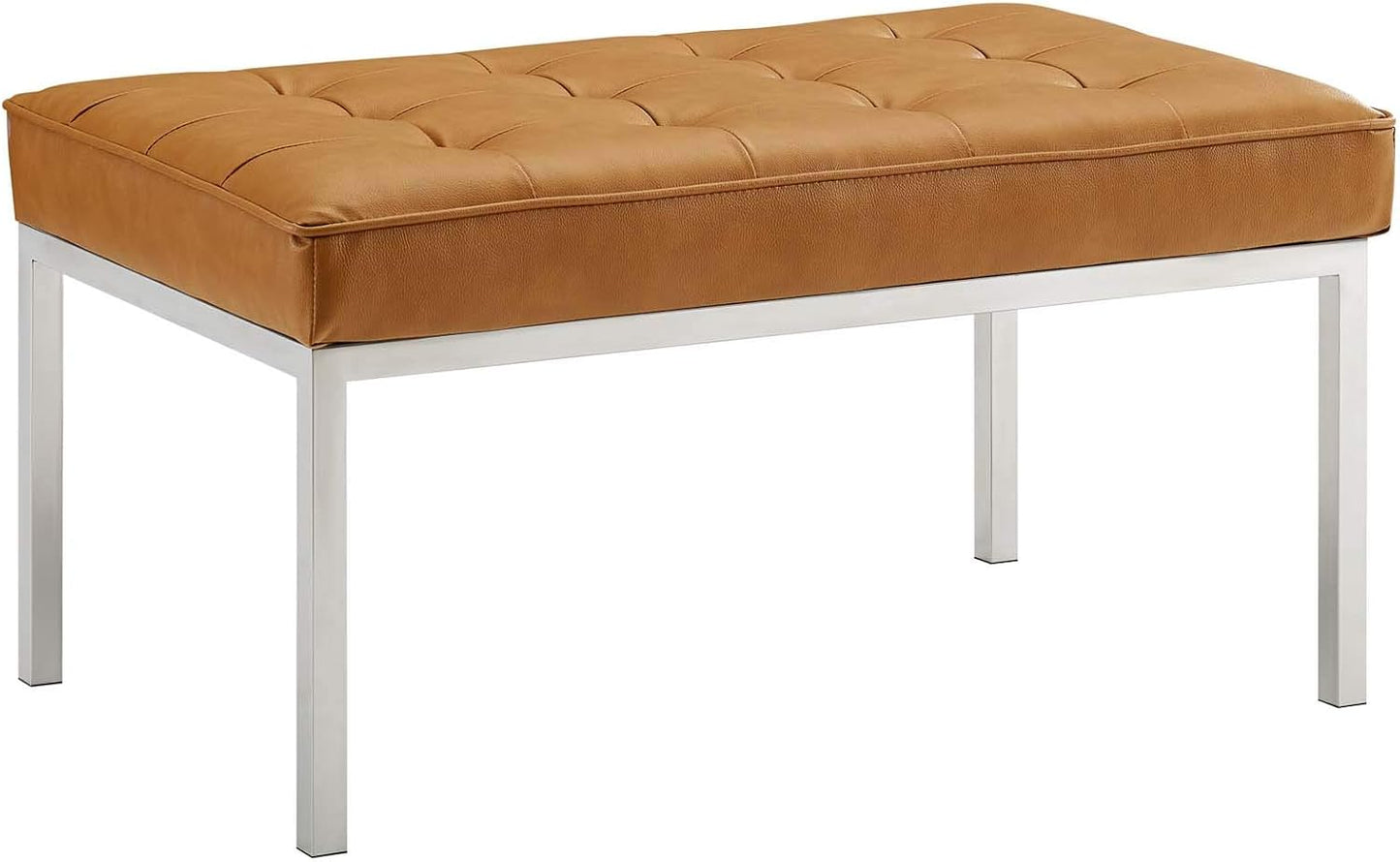 Loft Tufted Button Faux Leather Upholstered Loveseat in Silver Black
