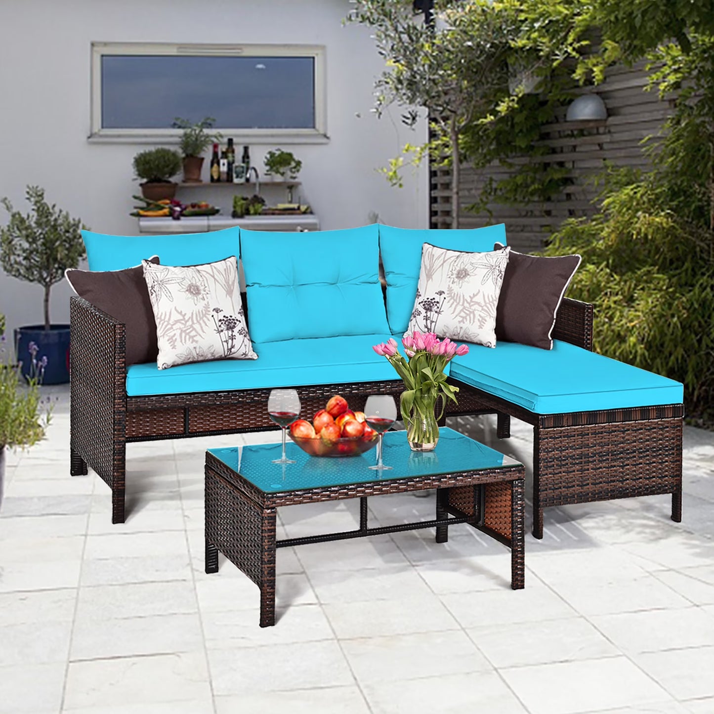 3PC Patio Sofa Set Outdoor Sectional Conversation Set Rattan Wicker