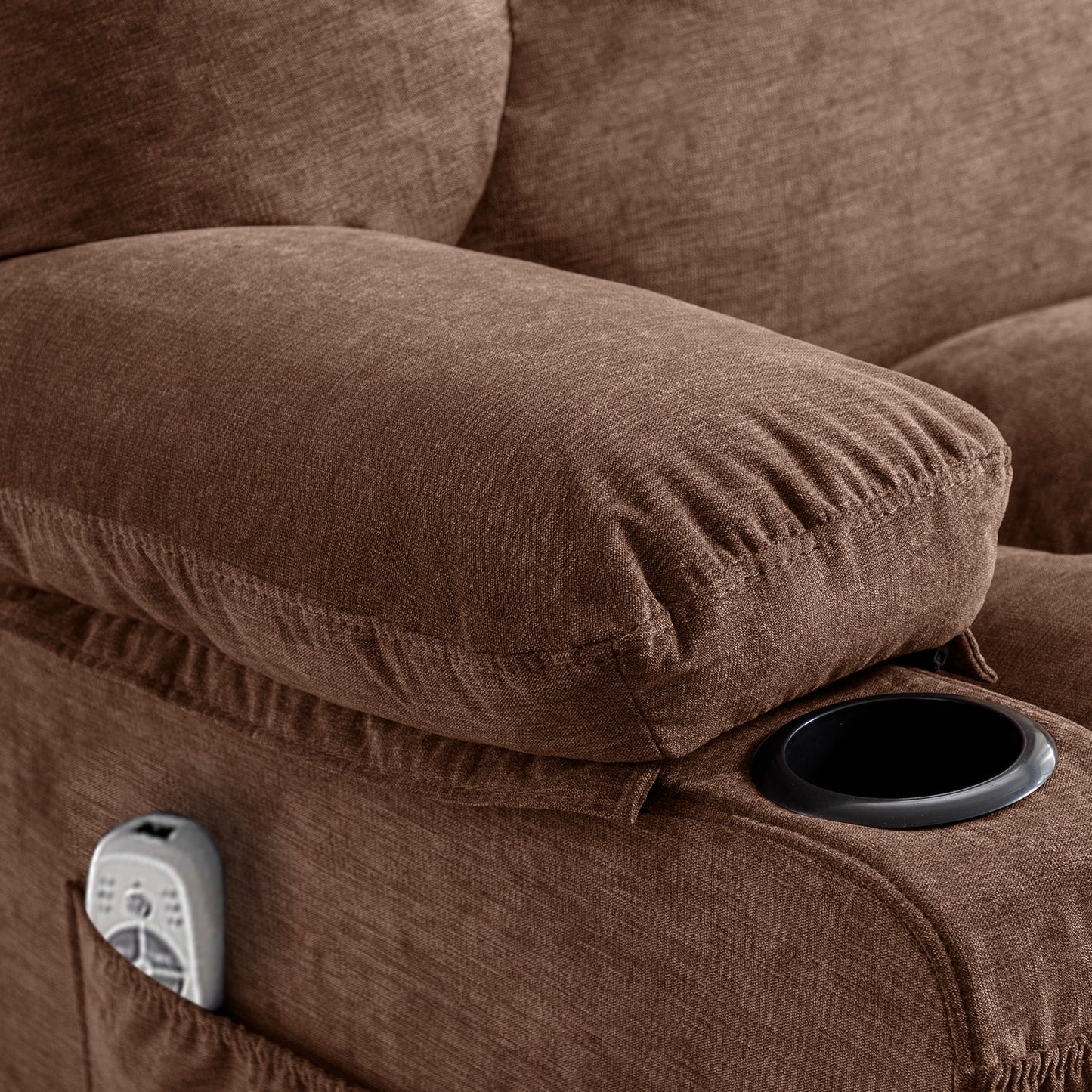 Massage Swivel Rocker Recliner Chair with Vibration Massage and Heat Ergonomic Lounge Chair for Living Room with Rocking Function and Side Pocket, 2 Cup Holders, USB Charge Port,Brown