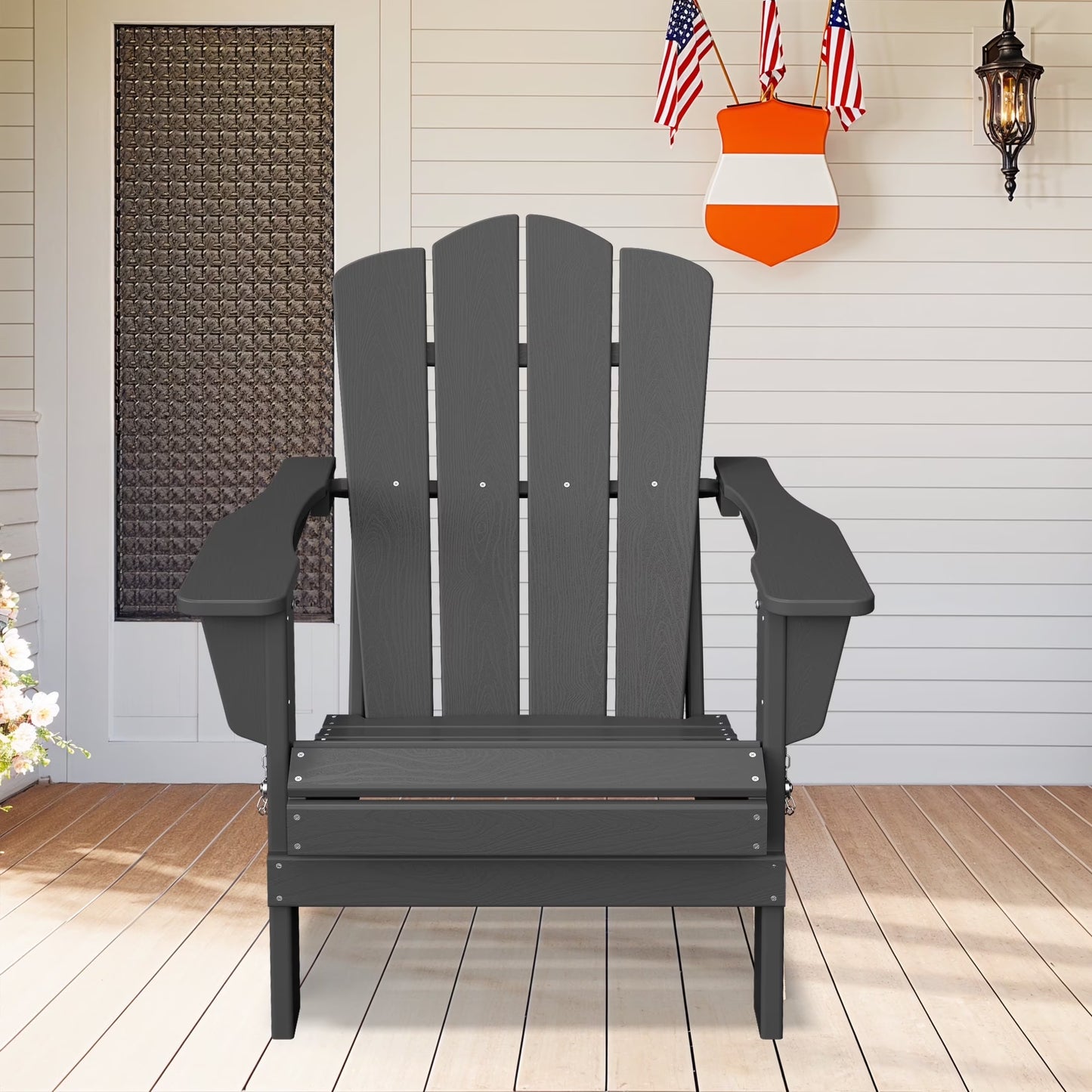 Adirondack Chair, Plastic Folding Outdoor Patio Lawn Chairs, outside HDPE Chairs for Lawn, Yard, Black
