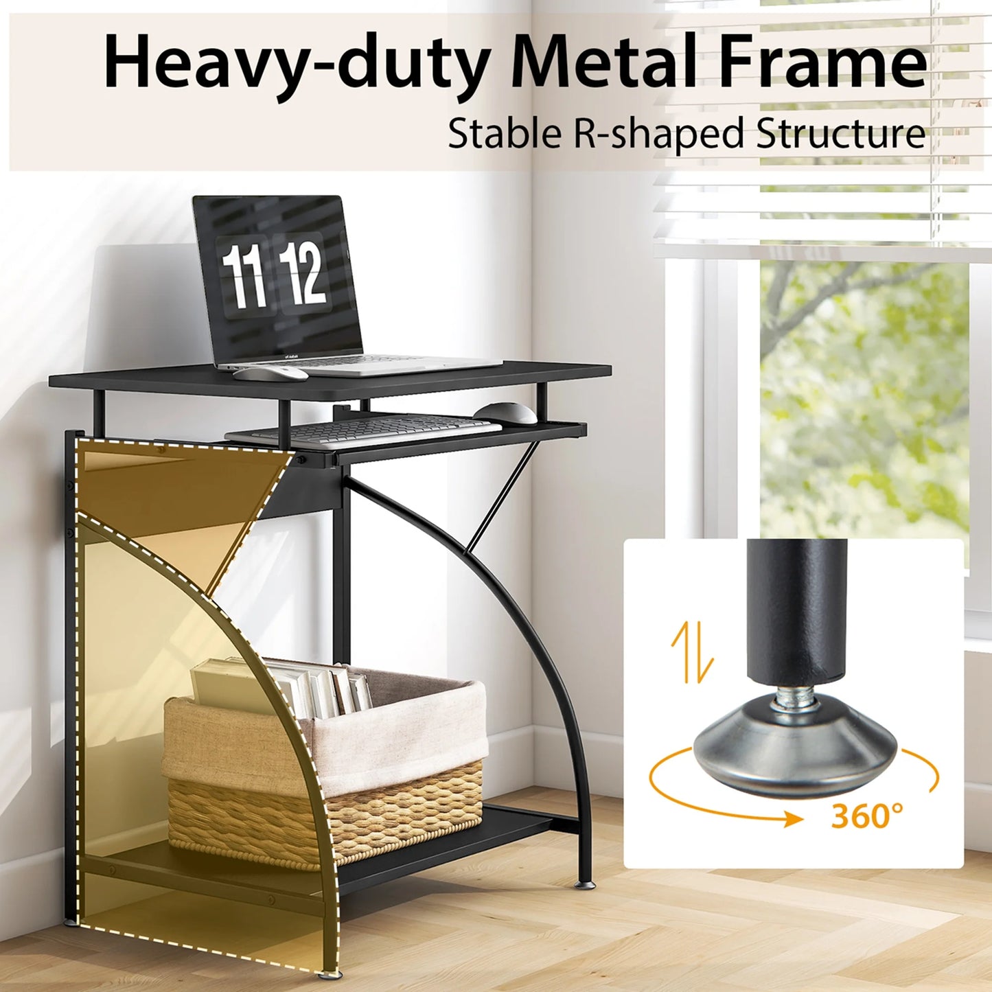 27.5" Laptop Table Computer Desk for Small Spaces with Pull-Out Keyboard Tray