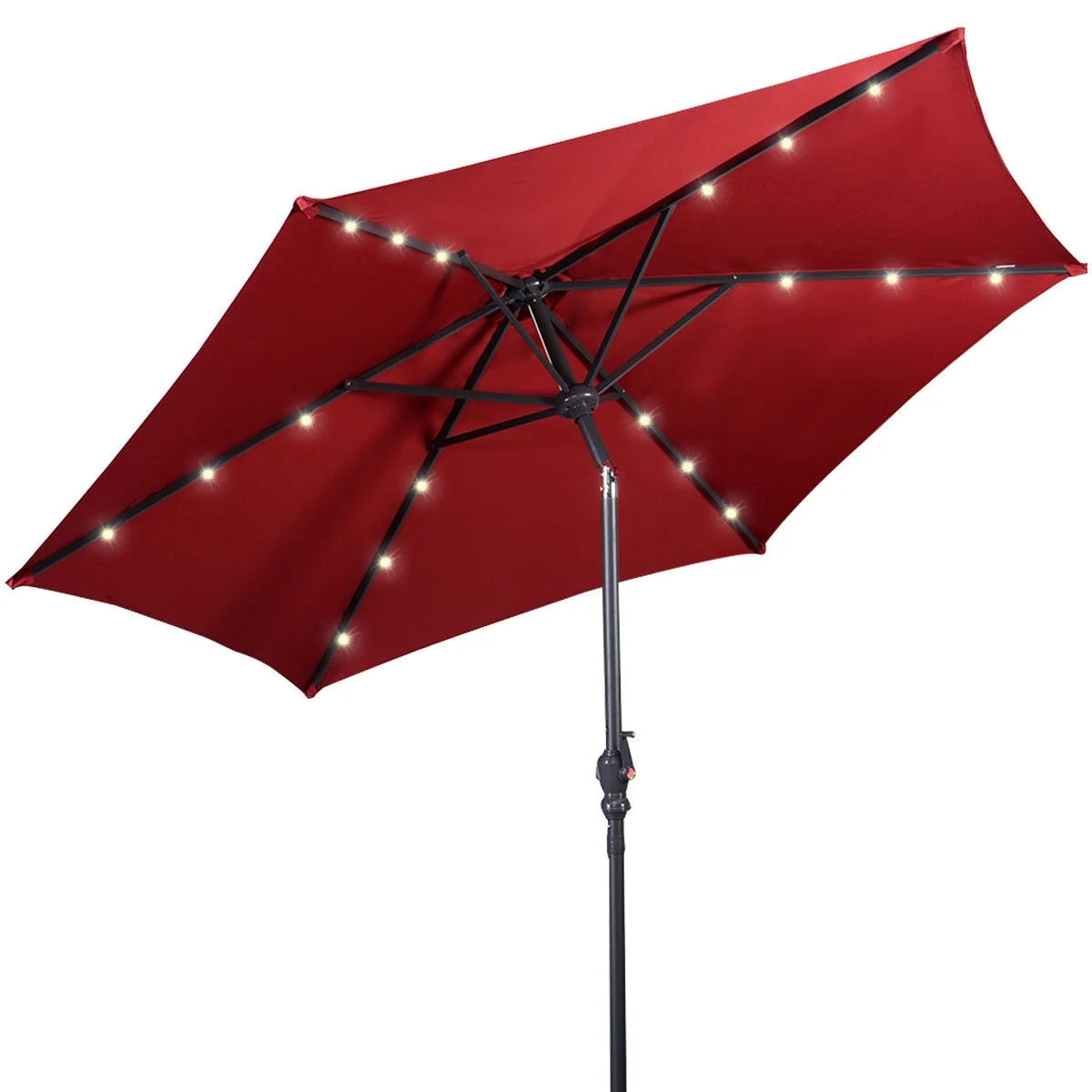 9FT Patio Solar Umbrella LED Patio Market Steel Tilt W/ Crank Outdoor