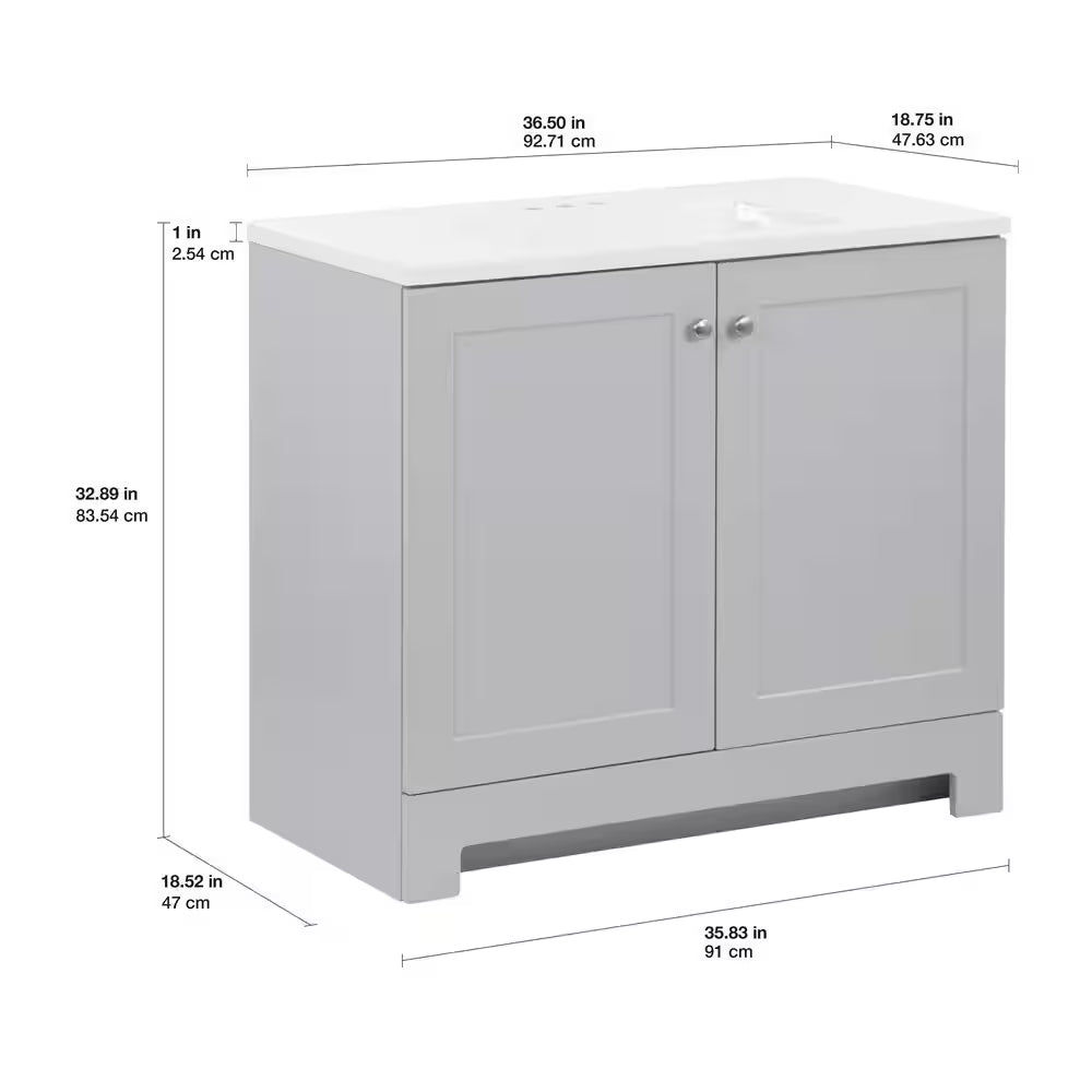36 In. Single Sink Bath Pearl Gray Vanity with Cultured Marble Top (Assembled)