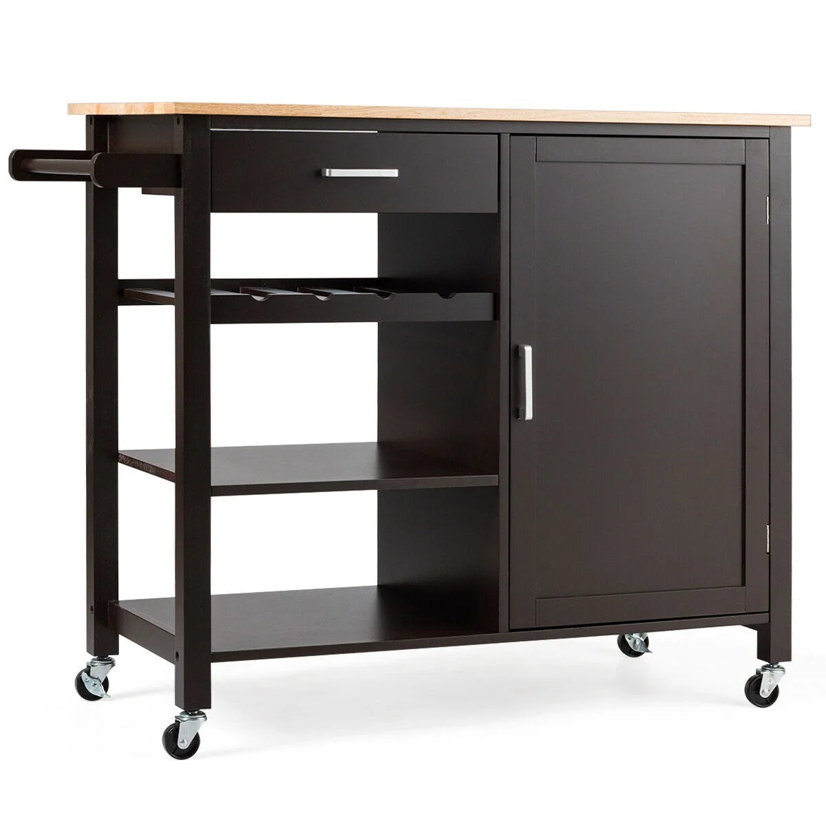 4-Tier Wood Kitchen Island Trolley Cart Storage Cabinet Brown