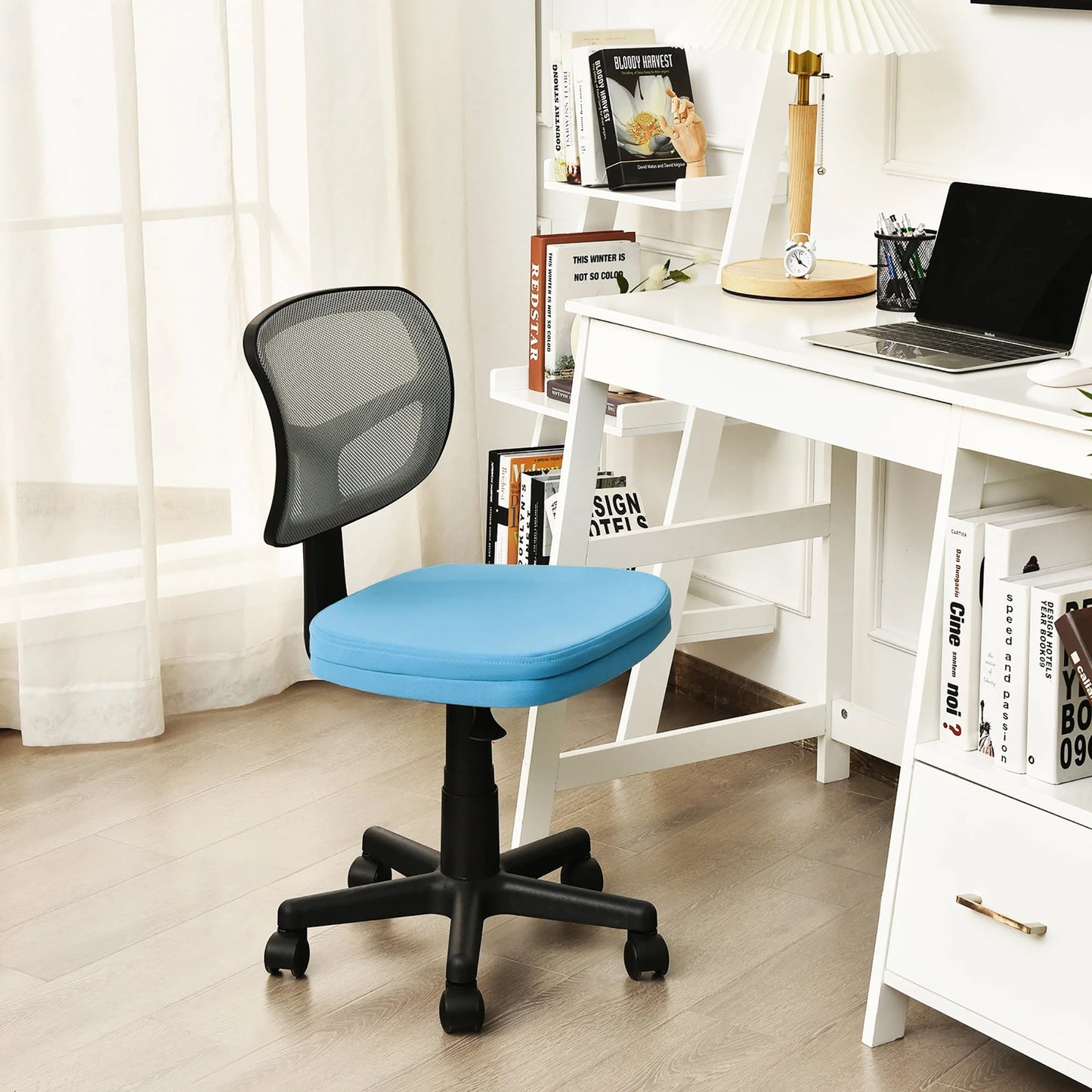 Armless Office Chair Adjustable Swivel Computer Mesh Desk Chair Blue