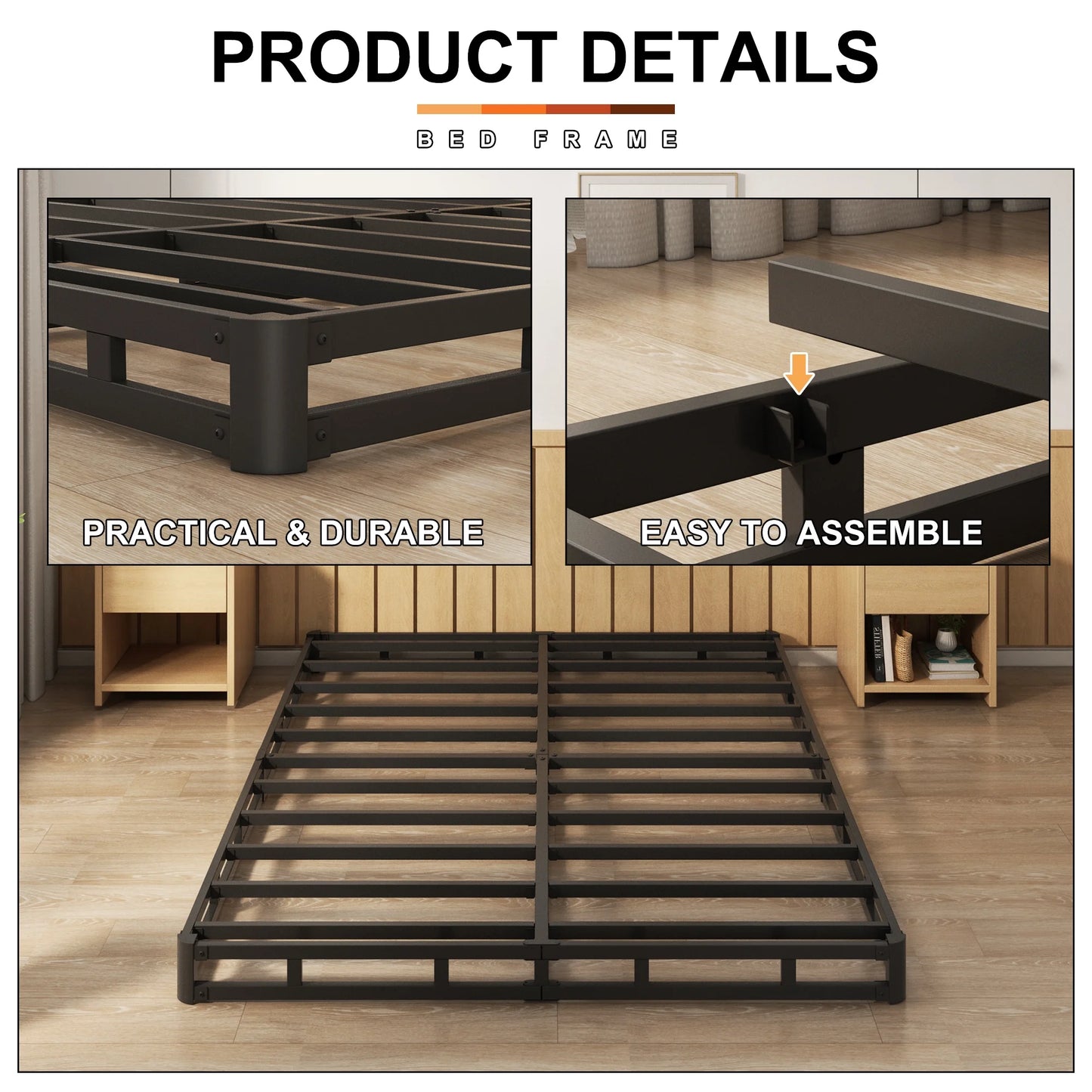 4 Inch Twin Box Spring Heavy Duty Metal Mattress Foundation Bed Base with Fabric Cover, Easy Assembly