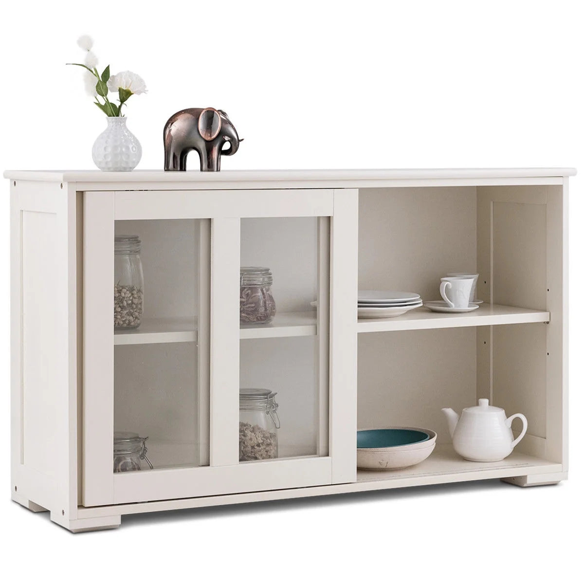 Kitchen Storage Cabinet Sideboard Buffet Cupboard W/ Sliding Door Gray