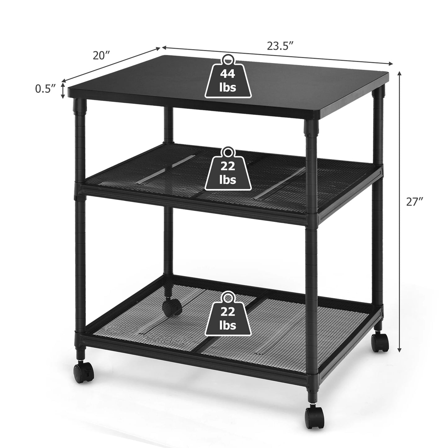 3-Tier Black Rolling Printer Stand 3-Tier Black Rolling Printer Stand, Black