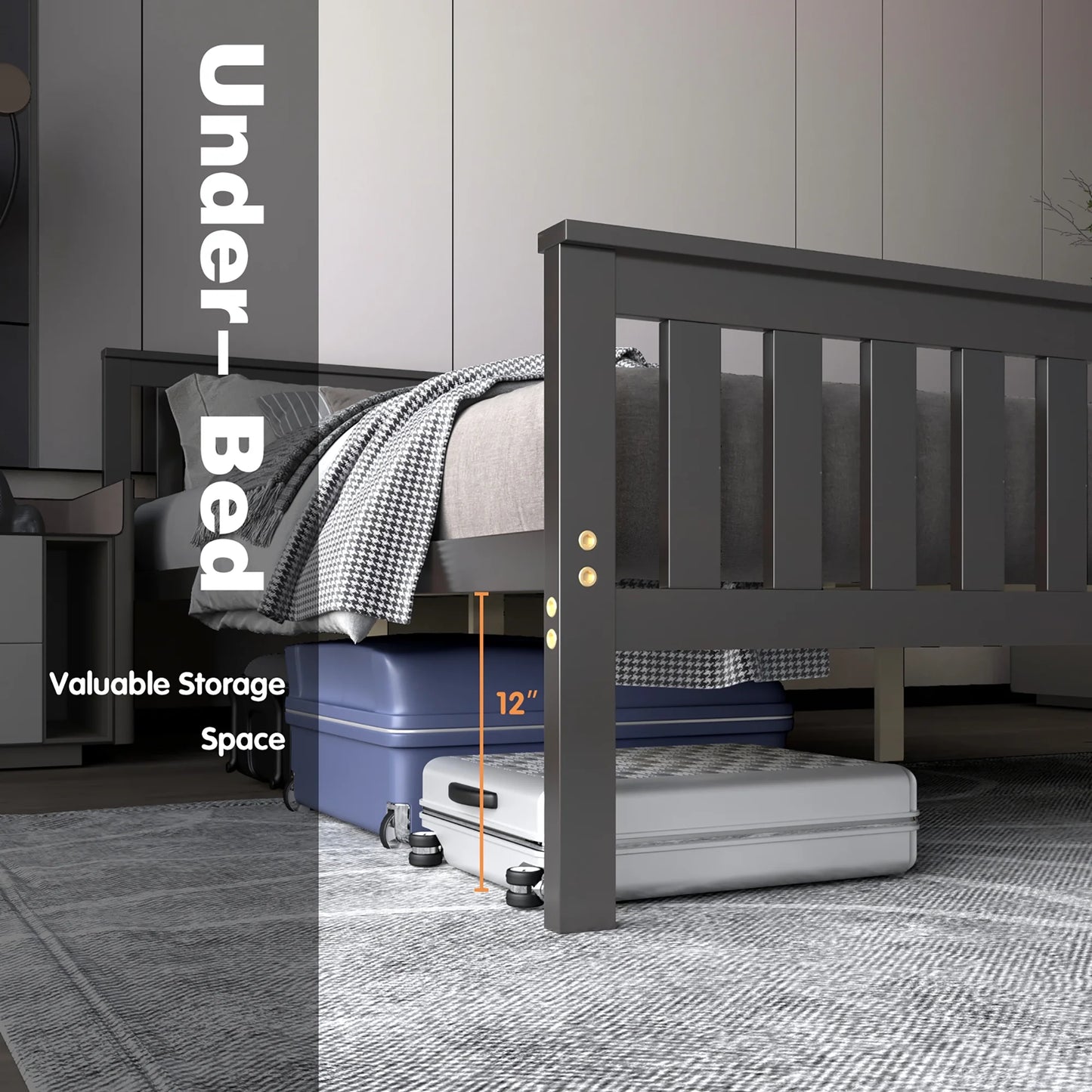 Full Wood Platform Bed with Headboard and Footboard Mattress Foundation