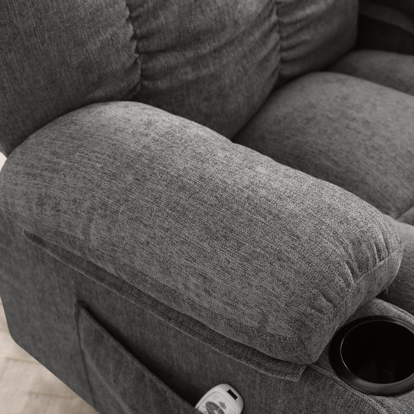 Manual Recliner Chair with Heat Therapy and Massage Function, Heavy Duty Reclining Mechanism Massage Chair, Elderly Single Rocker Sofa with Cup Holders for Bedroom Home Theater,Grey