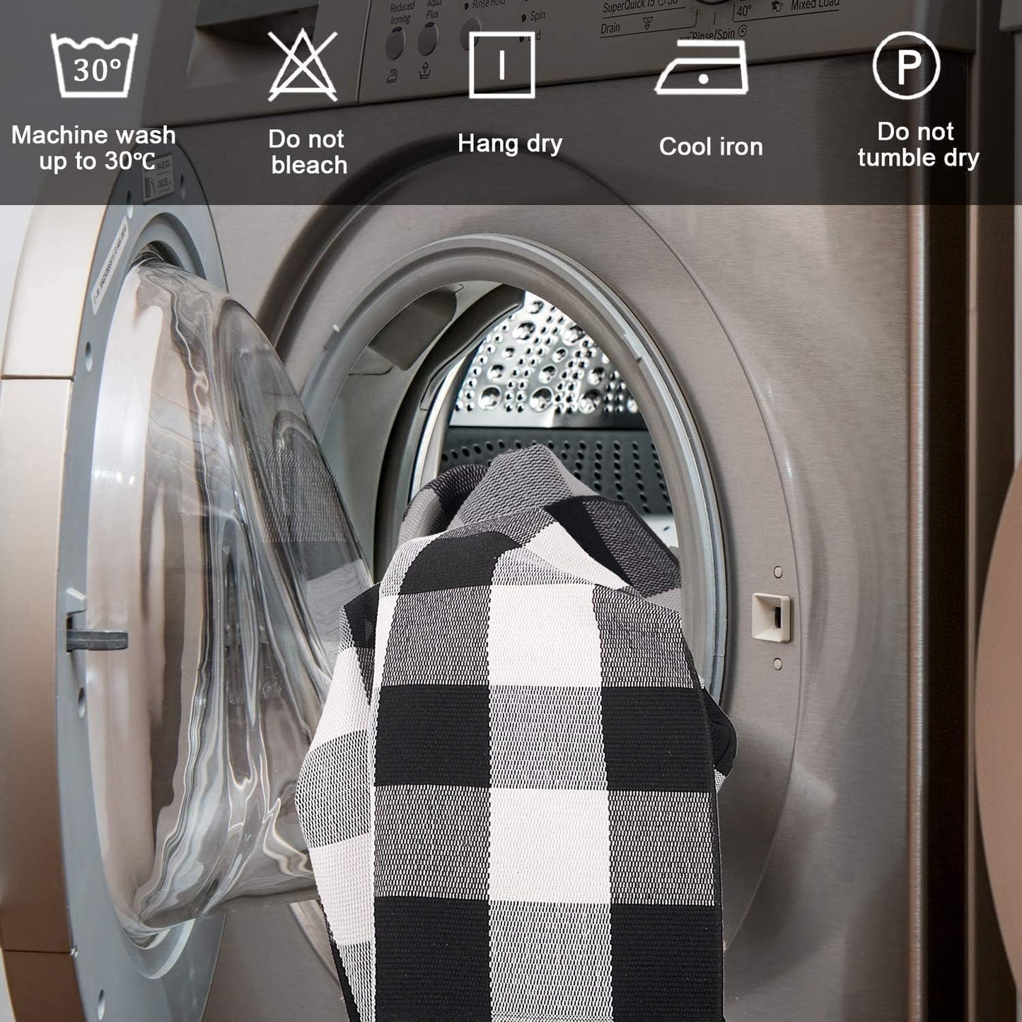 Cotton Buffalo Plaid Rug 2'X3' Black and White Checked Rug Washable Doormats Indoor Outdoor Rugs for Layered Front Door Mats, Porch, Kitchen, Farmhouse, Entryway