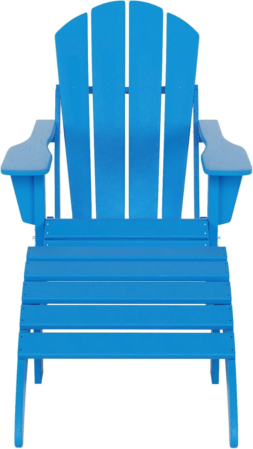 WO Home Furniture Adirondack Chair Outdoor Ottoman Set of 2 PCS Classic Patio Furniture (Pacific Blue)