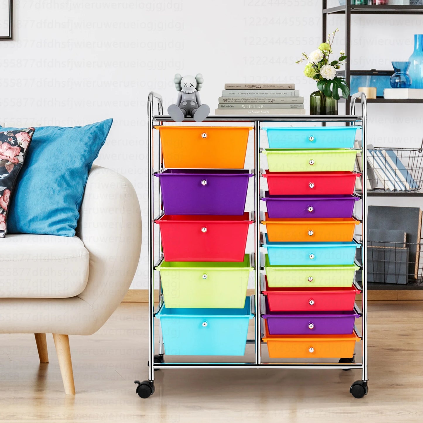 15 Drawer Rolling Storage Cart Tools Scrapbook Paper Office School Organizer Multi-Color