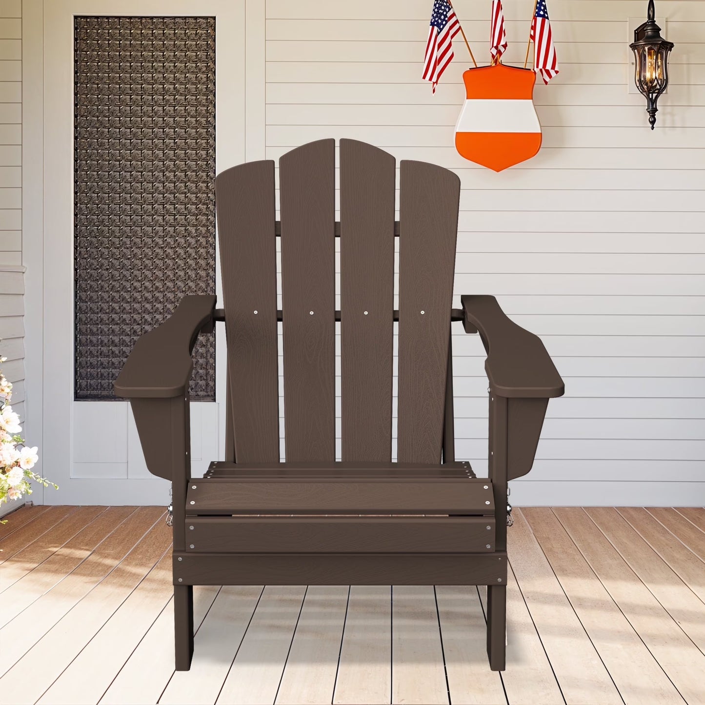 Adirondack Chair, Plastic Folding Outdoor Patio Lawn Chairs, outside HDPE Chairs for Lawn, Yard, Black