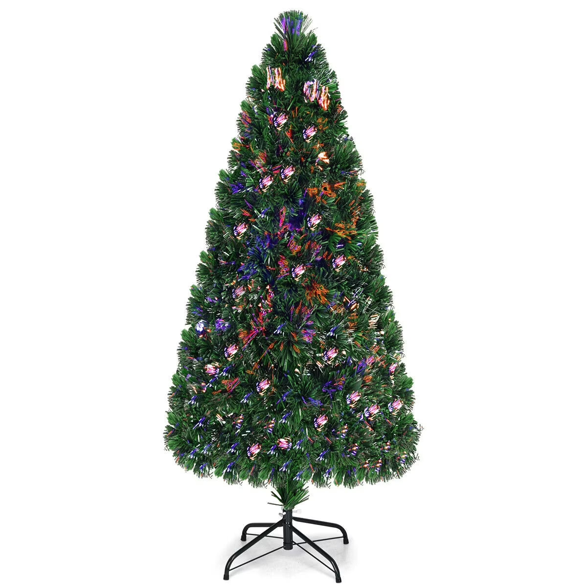 5Ft Pre-Lit Fiber Optic PVC Christmas Tree Metal Holiday