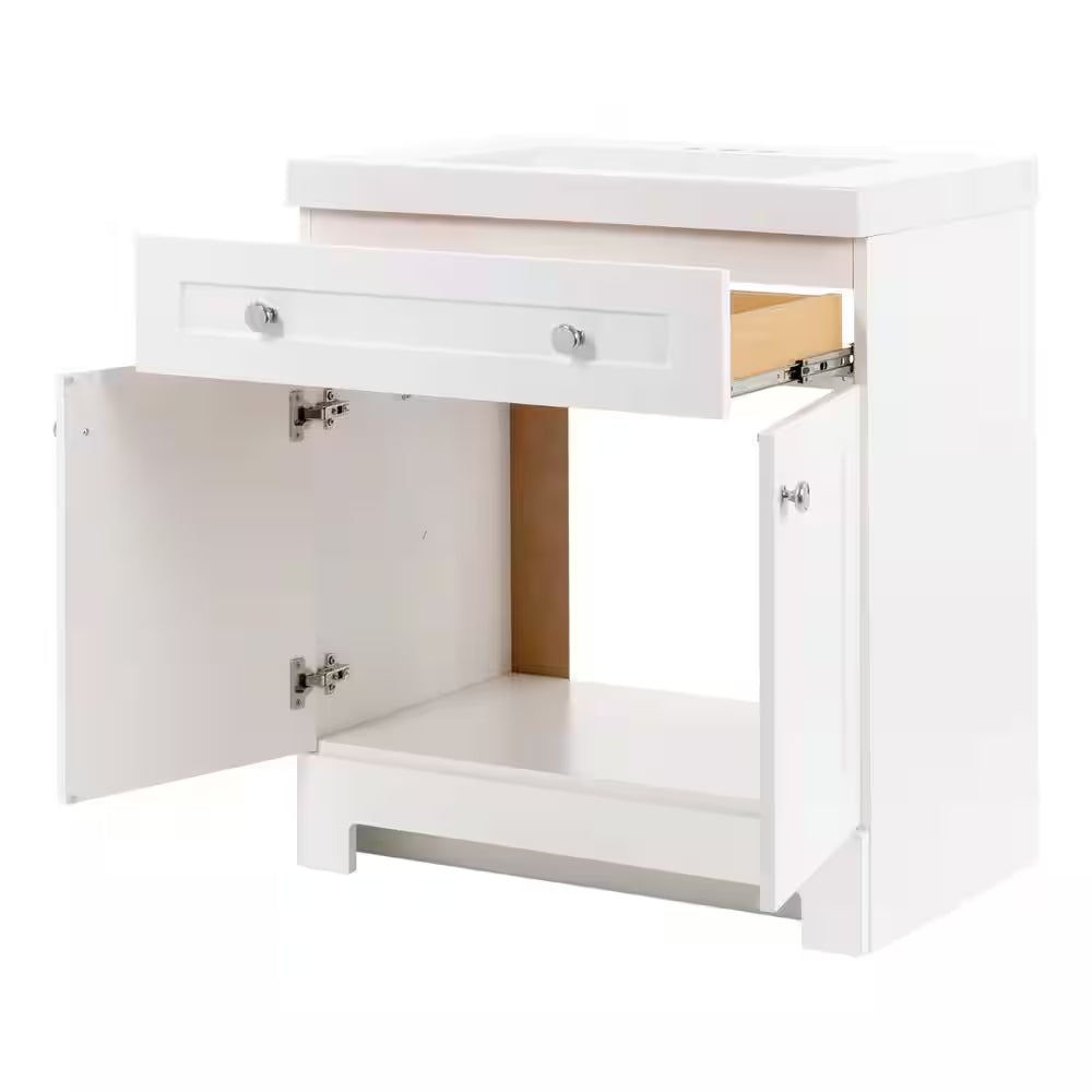 Everdean 31 In. Single Sink White Bath Vanity with White Cultured Marble Top (Assembled)