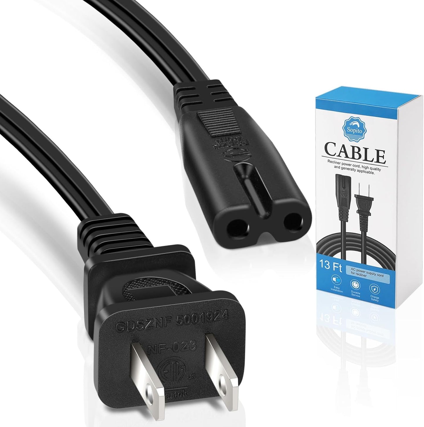 Power Cord for Recliner Chair, 6Ft 2 Prong Power Recliner Wire Replacement, AC Adapter Cord for Lazyboy, Limoss OKIN Electric Sofa and Lift Chair