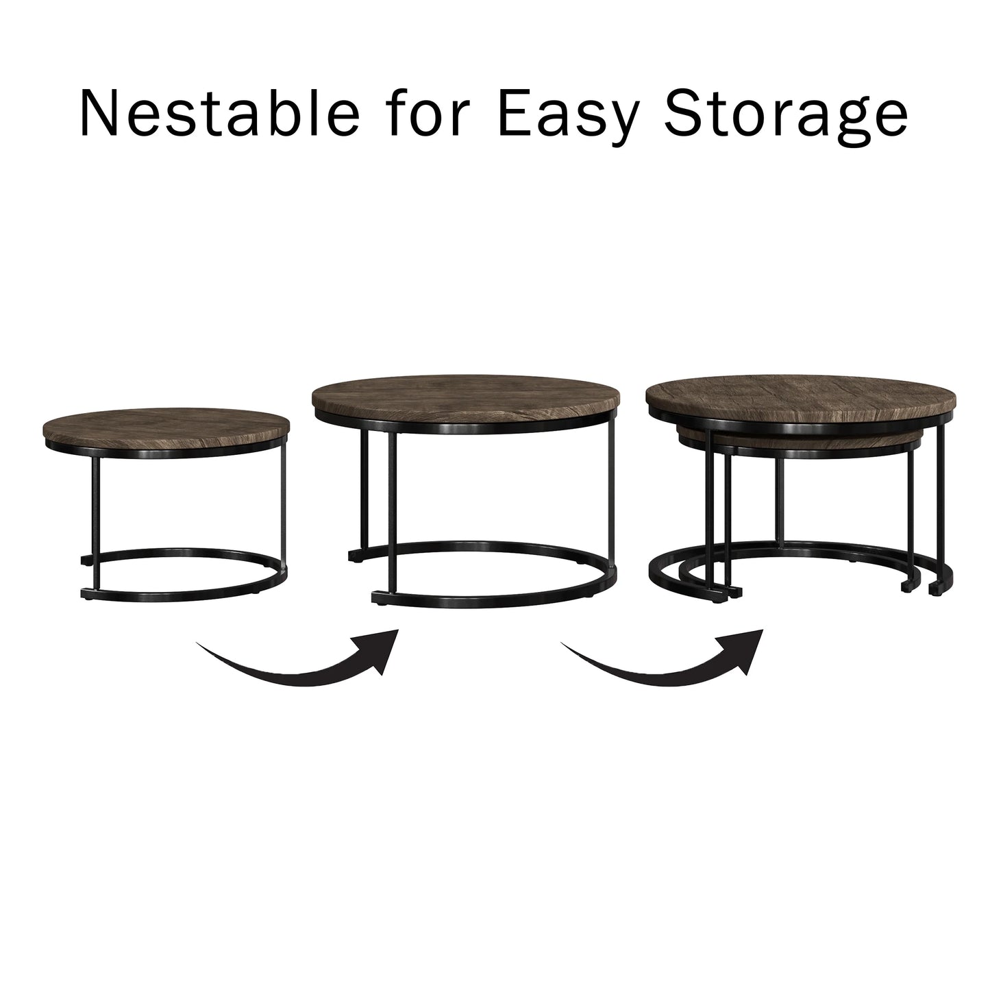 2-Piece round Coffee Table Set - Nesting Tables for Living Room, Side Tables to Use Together or Separately,Gray-Brown