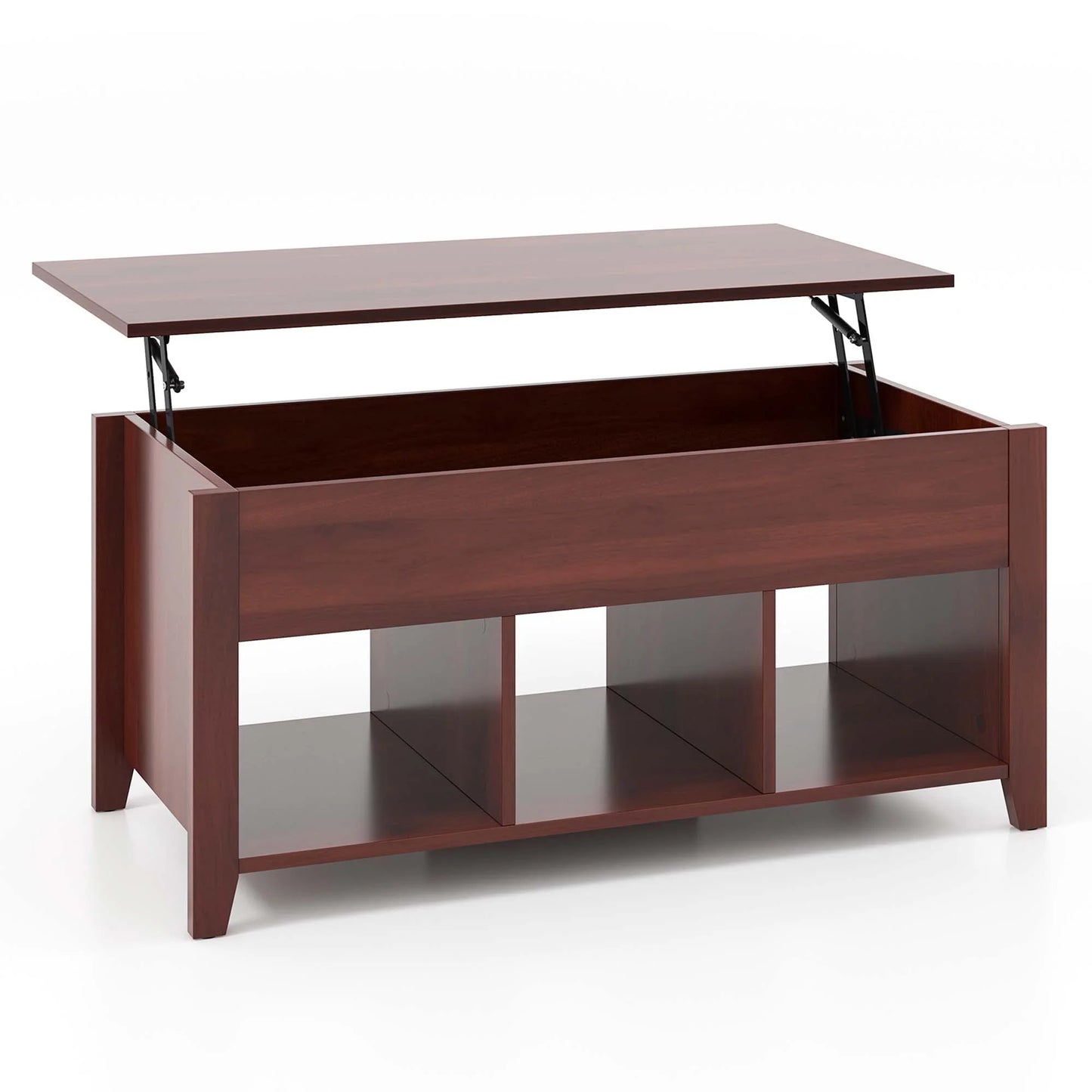 Lift Top Coffee Table W/ Hidden Compartment and Storage Shelves Modern Furniture Brown