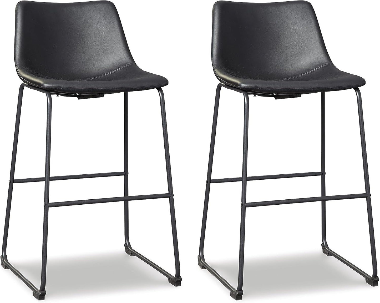 Centiar Modern Faux Leather Pub Height Bucket Seat Barstool, 30" Seat Height, Set of 2, Black