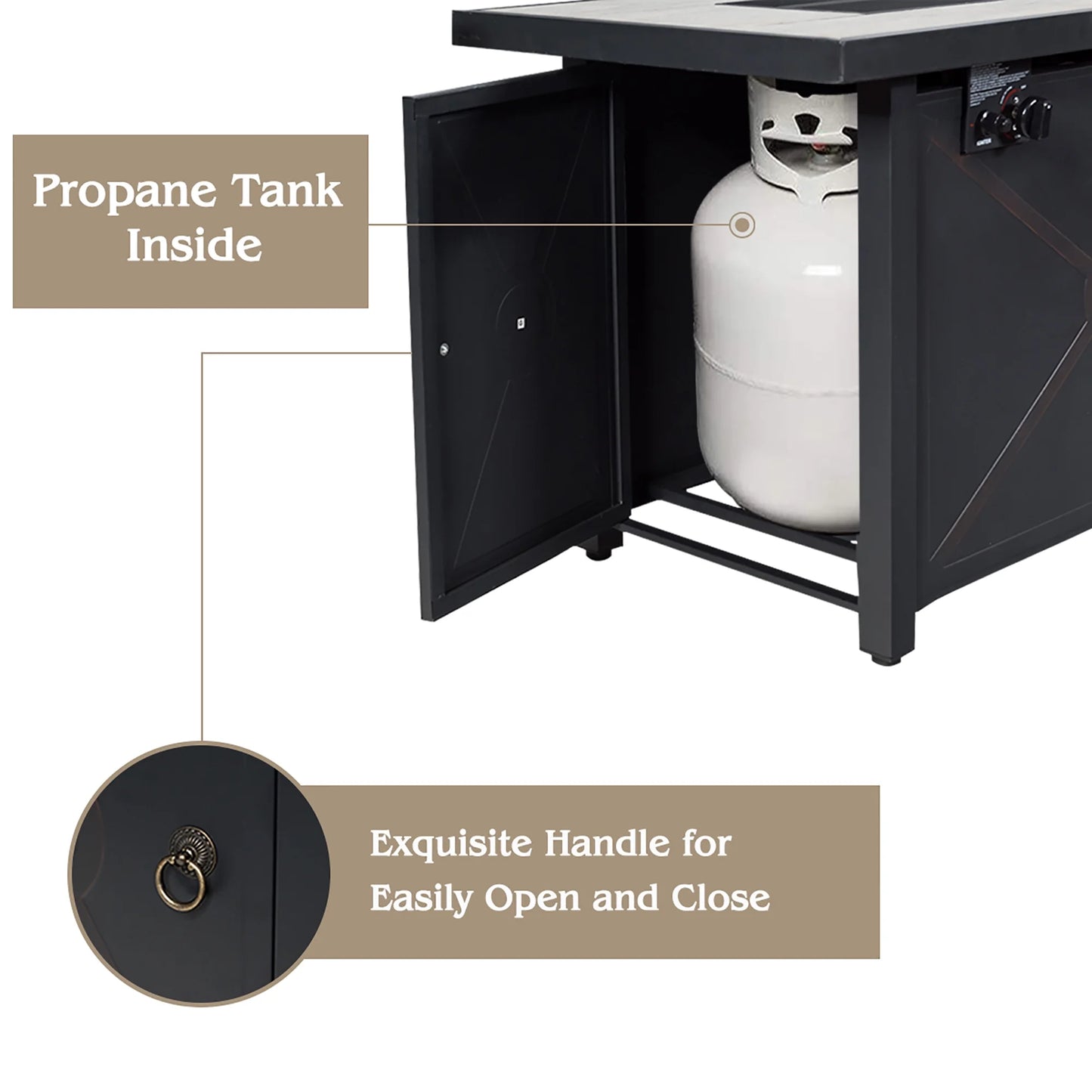60,000 BTU Outdoor Rectangle Gas Fire Table W/ Ceramic Tabletop Ideal for Backyard Poolside