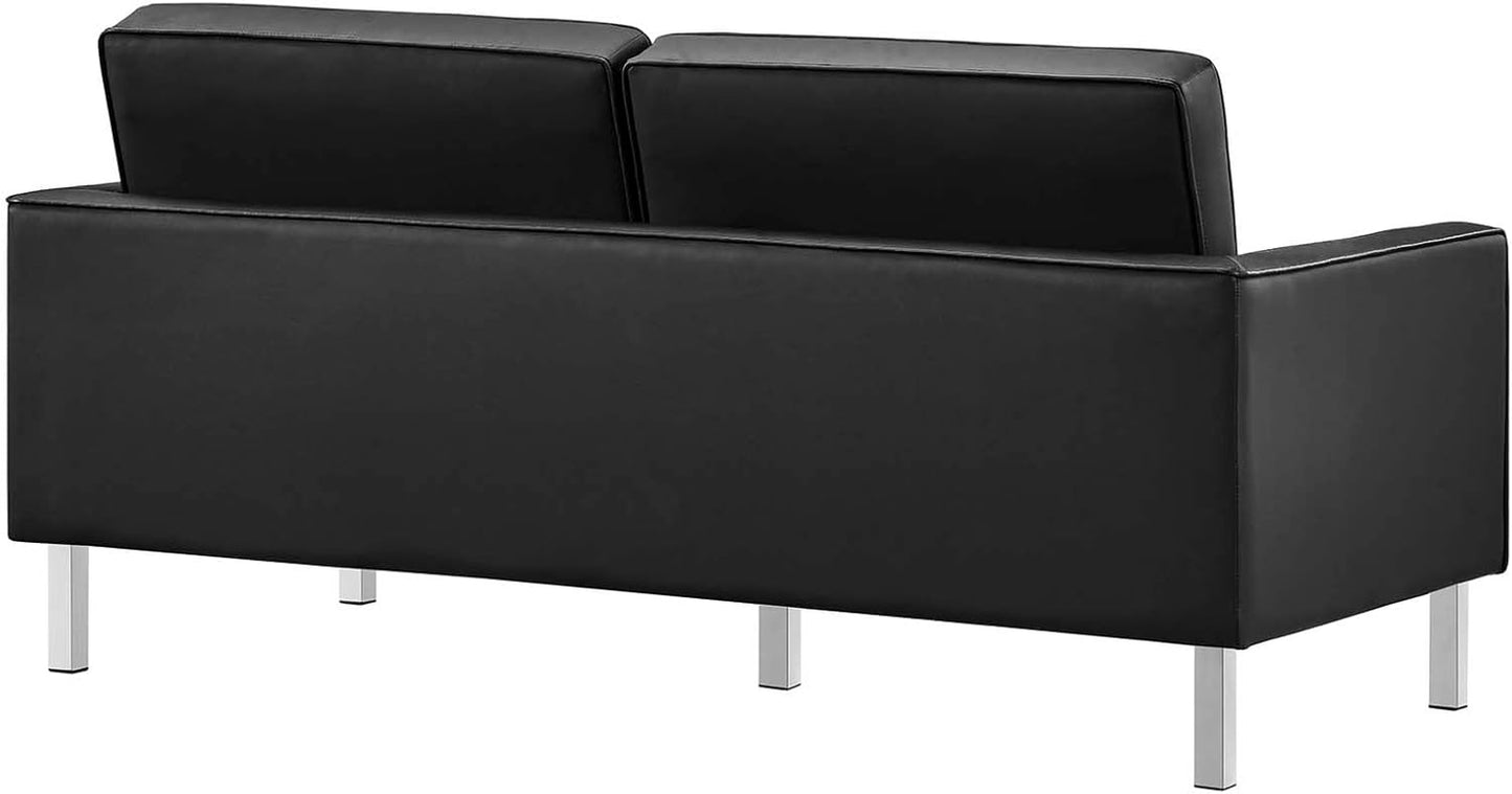 Loft Tufted Button Faux Leather Upholstered Loveseat in Silver Black