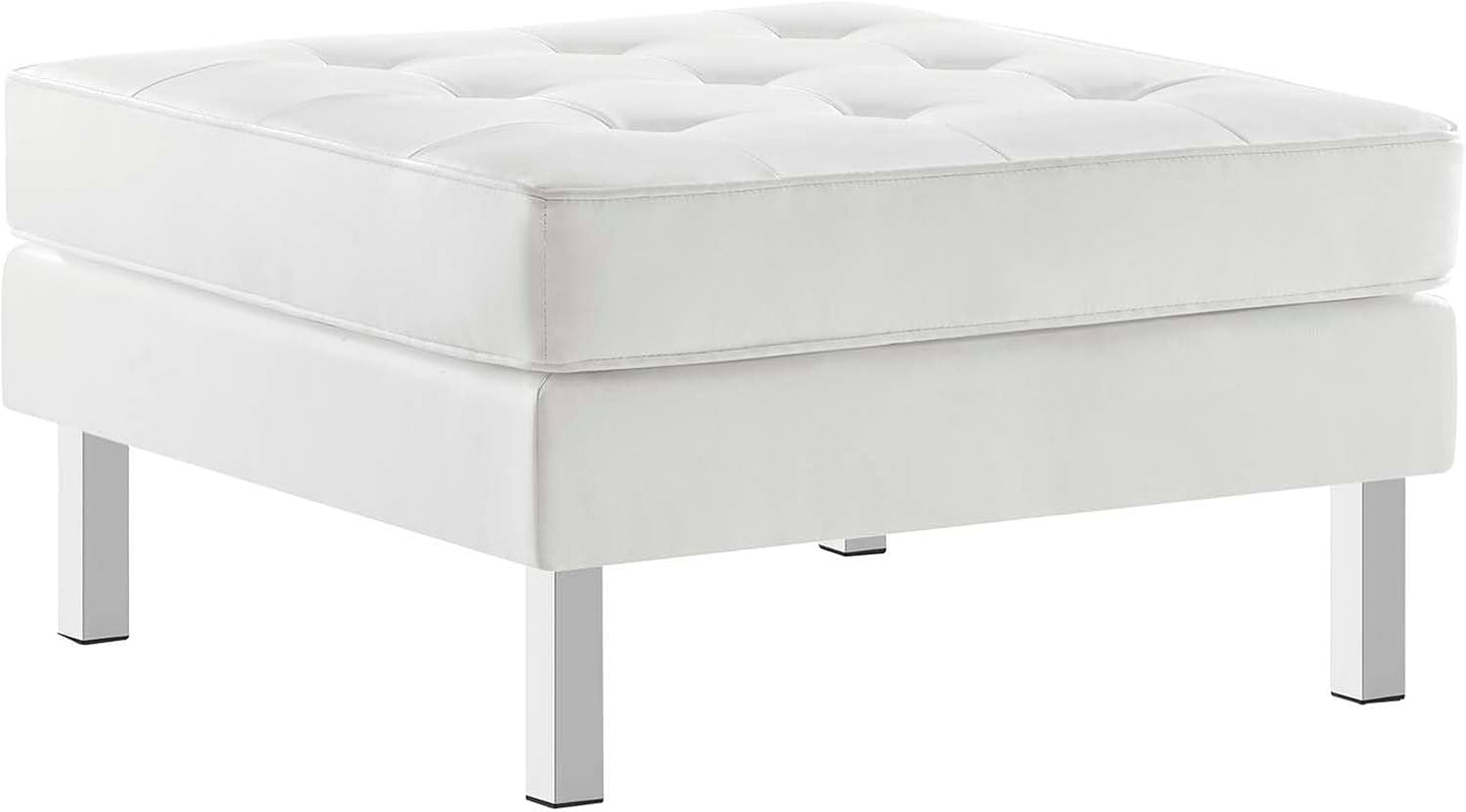 Loft Tufted Button Faux Leather Upholstered Loveseat in Silver Black