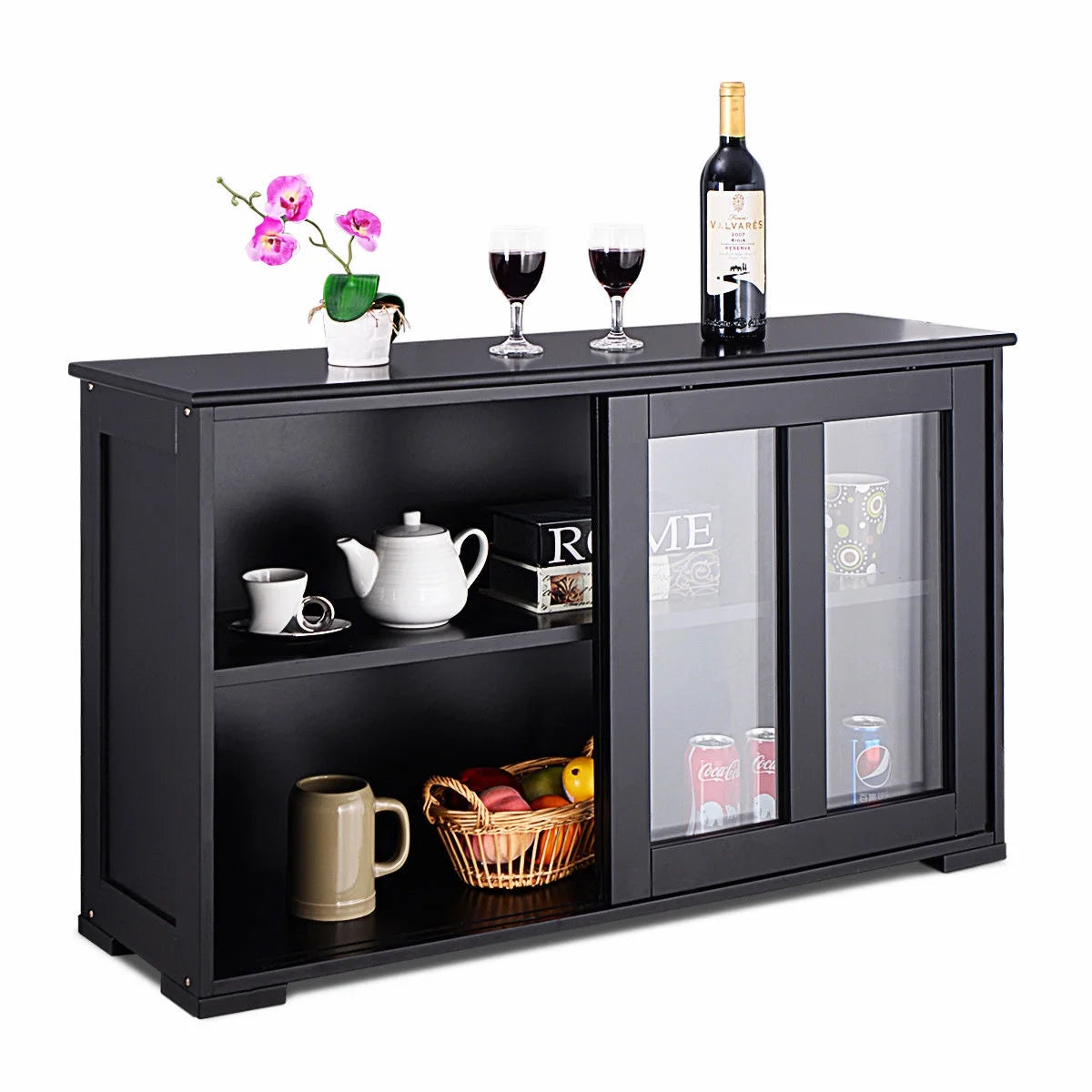 Kitchen Storage Cabinet Sideboard Buffet Cupboard W/ Sliding Door Gray