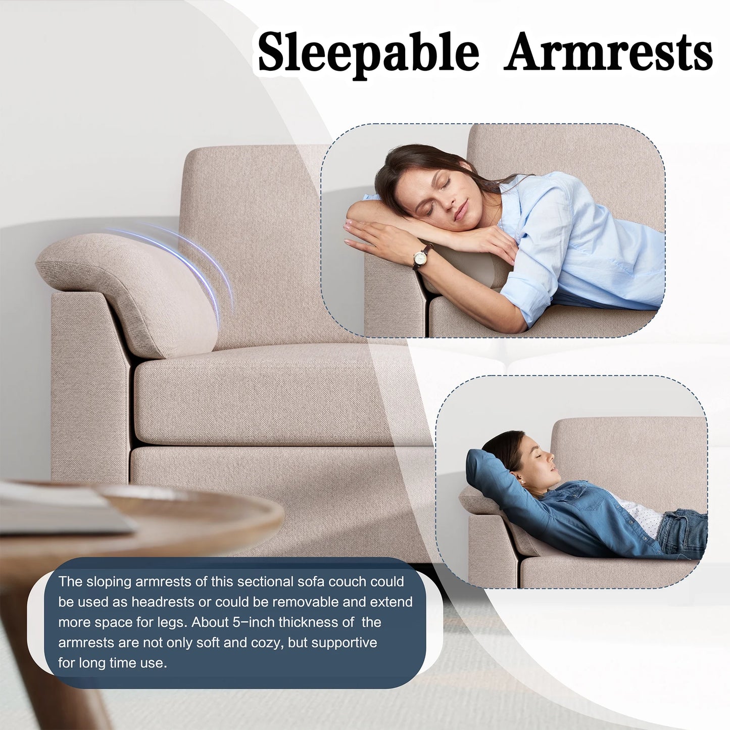 Sectional Sofa with Movable Storage Ottoman, L-Shaped Convertible Sofa Couch for Small Living Room, Beige