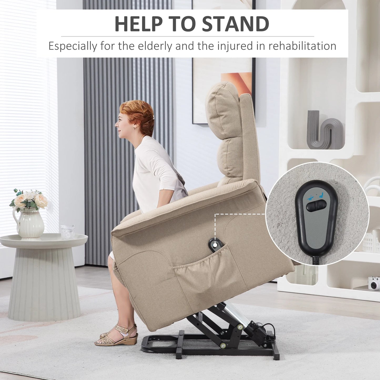 Electric Power Lift Recliner Chair for the Elderly, Beige