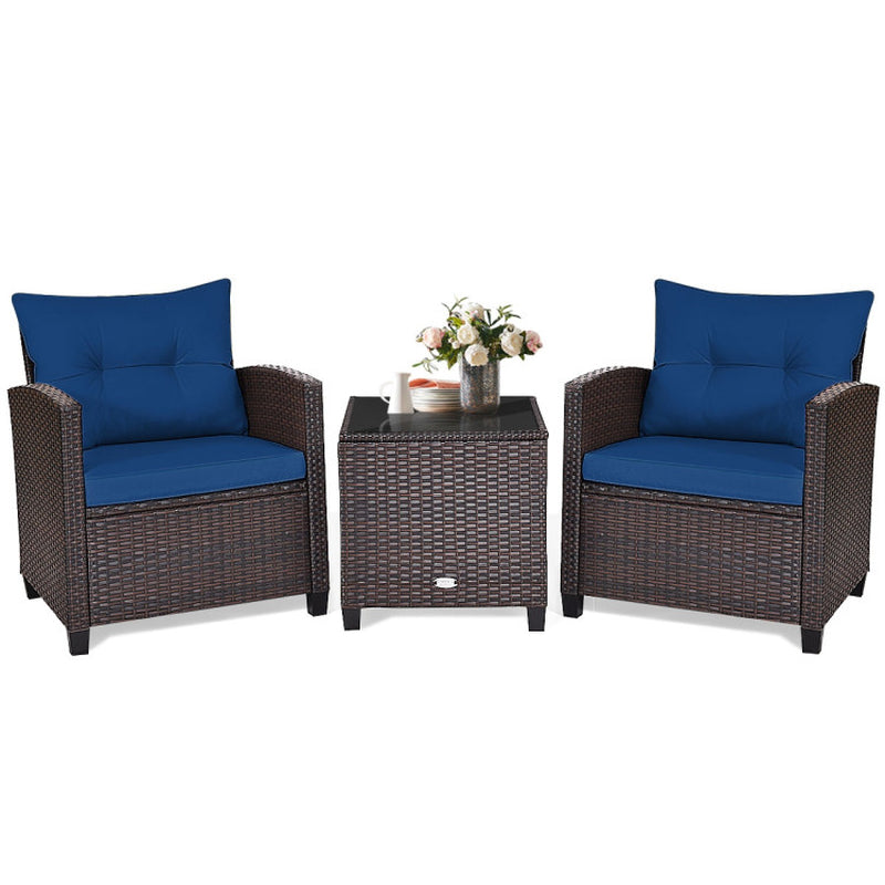 3 Pieces Rattan Patio Furniture Set with Washable Cushion