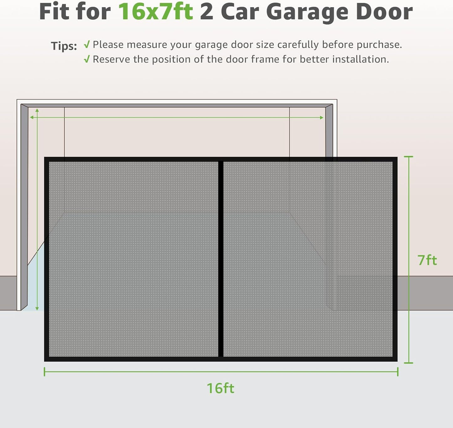 Garage Door Screen, 16X7 Ft Magnetic Closure Heavy Duty Weighted Bottom Garage Screen Doors for 2 Car Garage, Fiberglass Mesh anti Annoying Animal Out