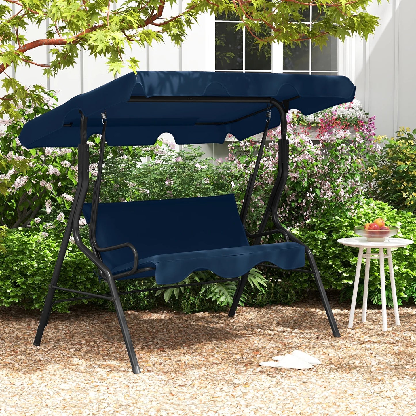 Patio 3 Seats Canopy Porch Swing Glider Hammock Cushioned Steel Frame Outdoor Black