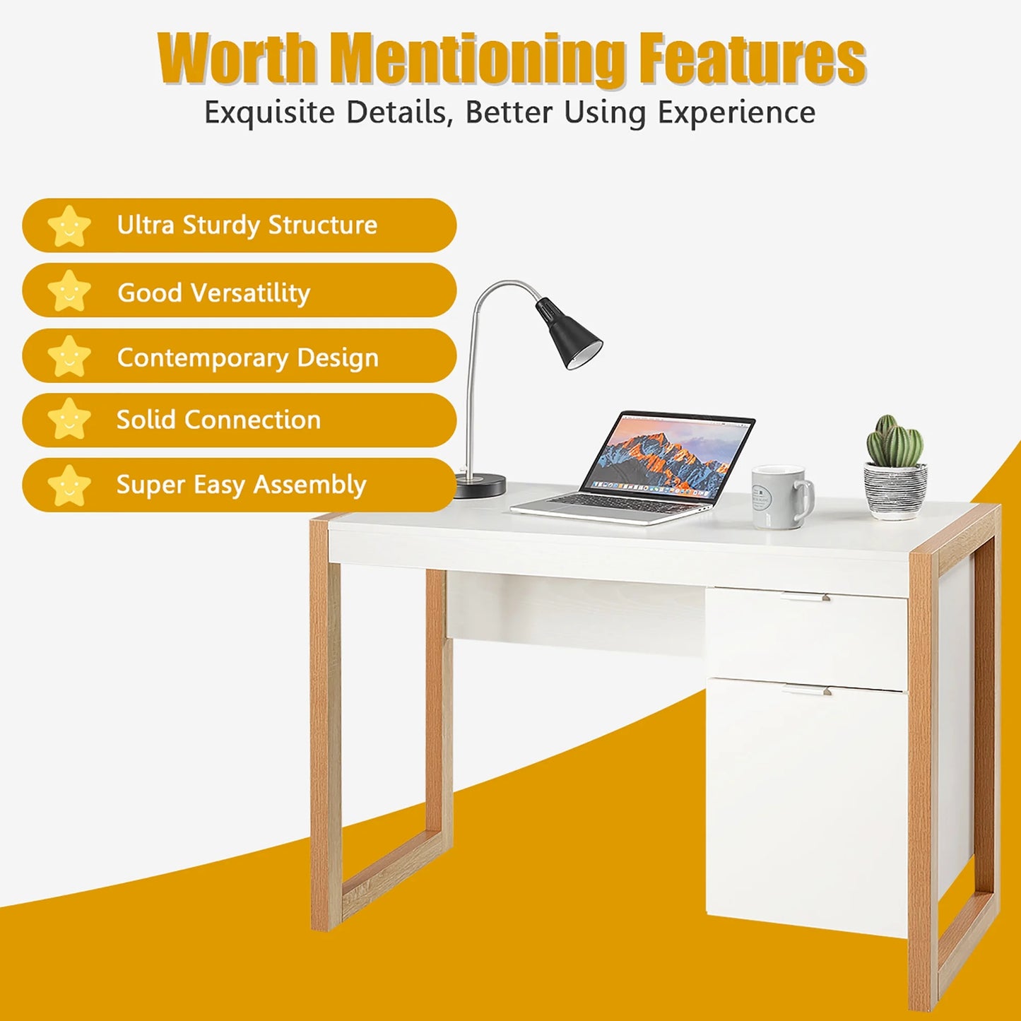 Computer Desk Workstation Table with Drawers Home Office White