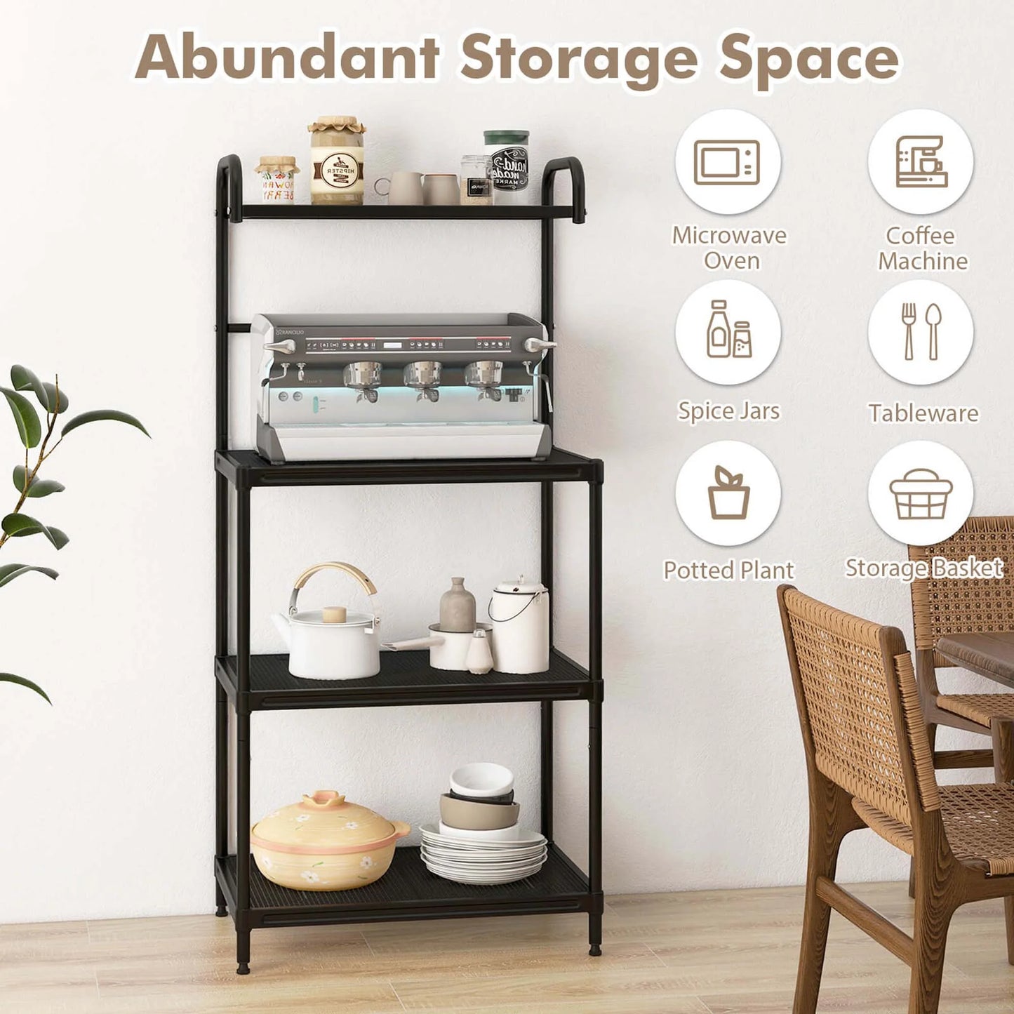 4-Tier Baker'S Rack Microwave Oven Rack Shelves Kitchen Storage Organizer Black